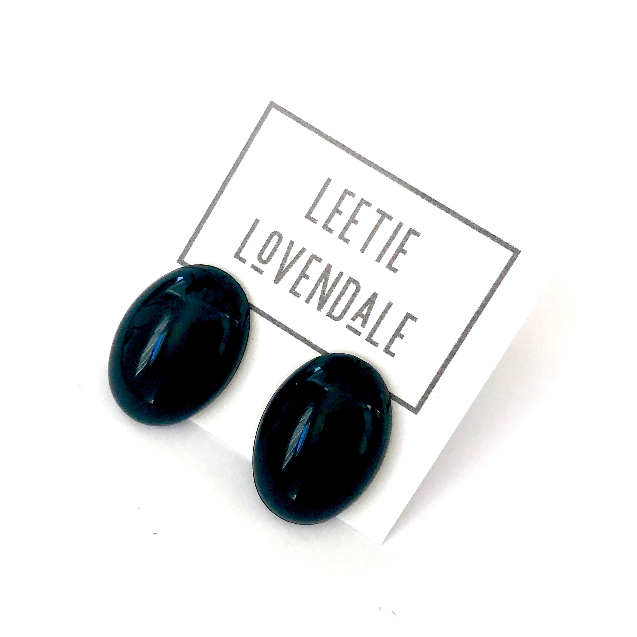 Black Shiny Oval Lucite Stud Earrings