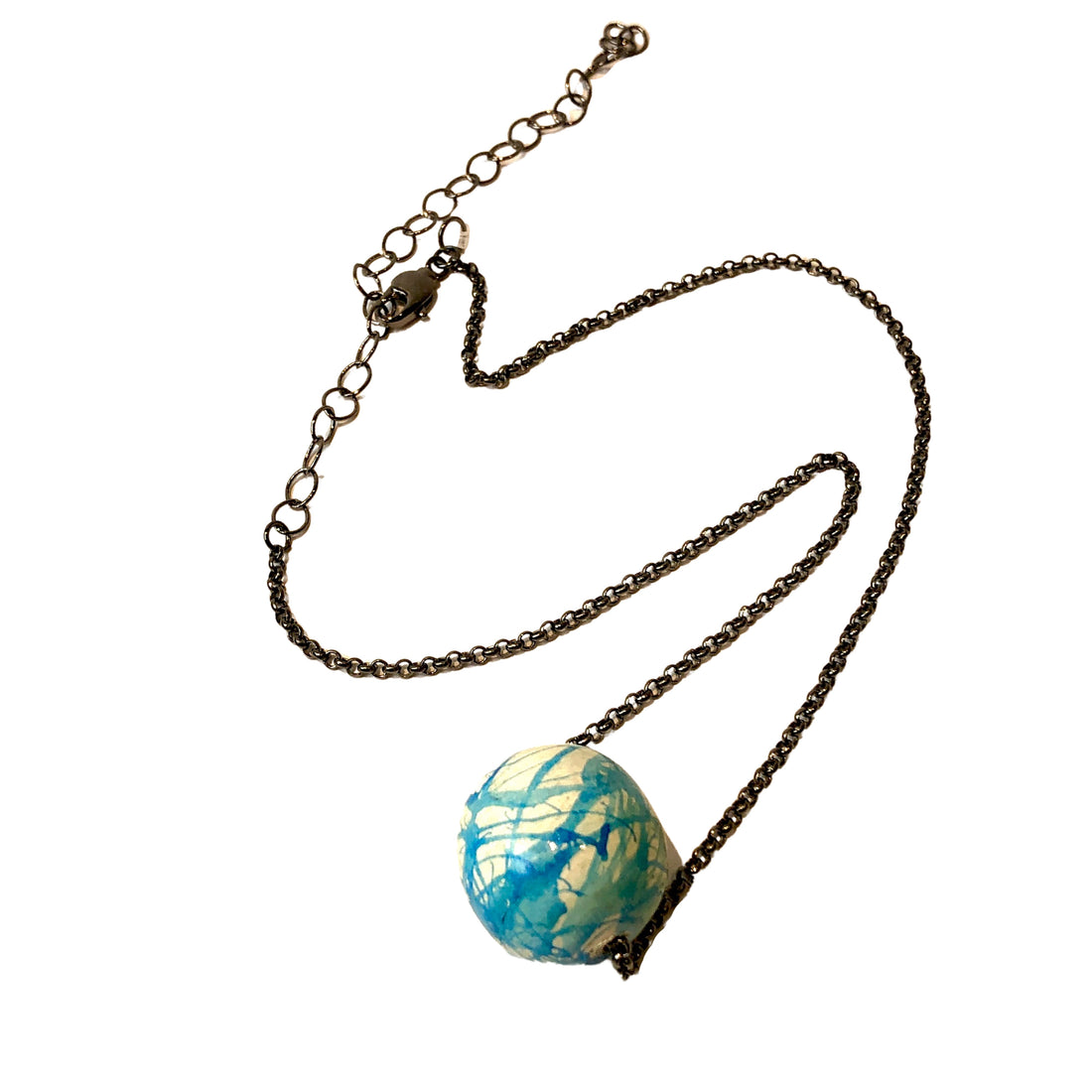 Paint Spatter Bead Dark Metal Chain Necklace
