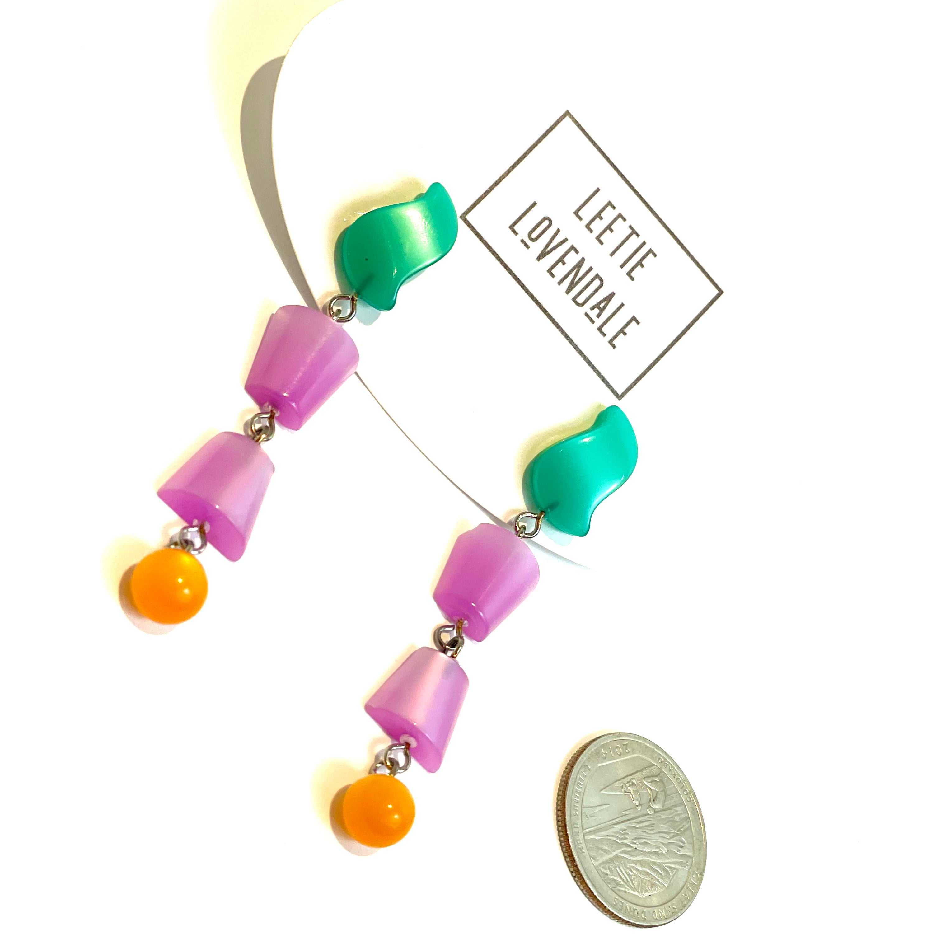 Citrus Mix Geometric Stack Moonglow Statement Earrings *