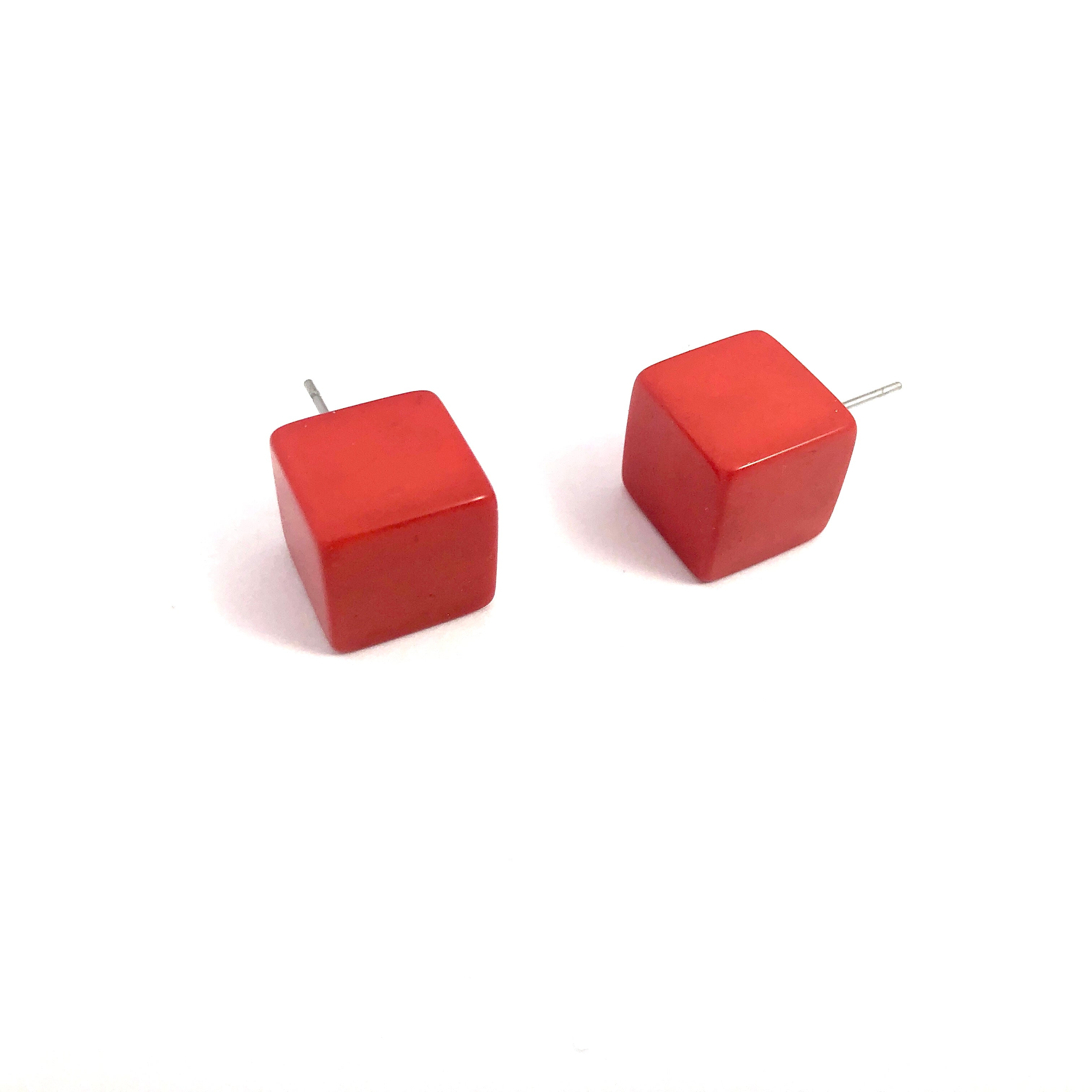 Tomato Red Jumbo Cube Stud Earrings