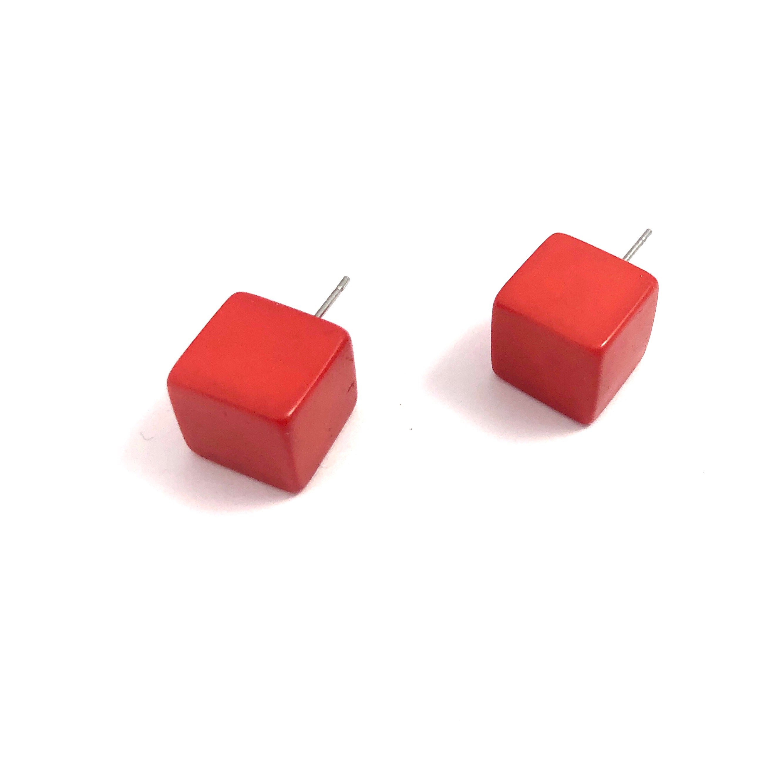 Tomato Red Jumbo Cube Stud Earrings
