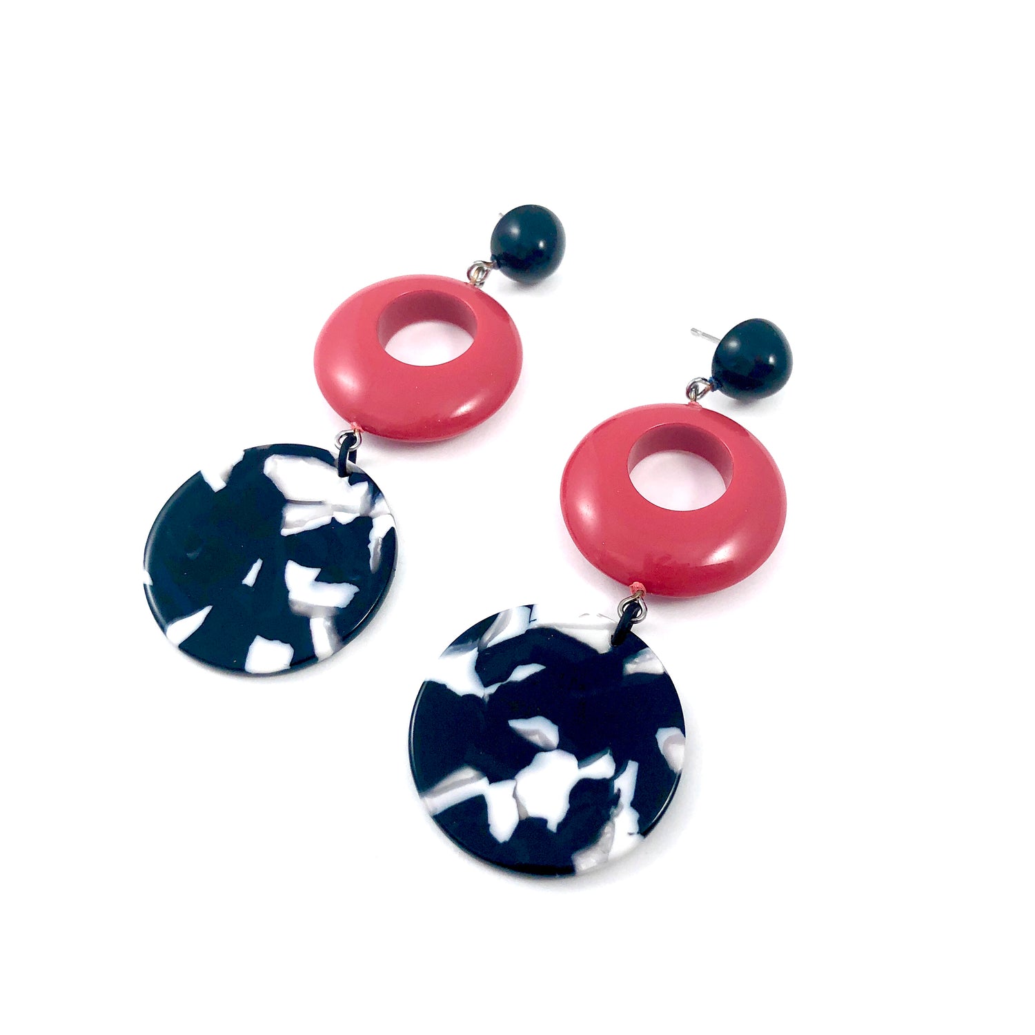 Black &amp; Red Donut Drop Statement Earrings