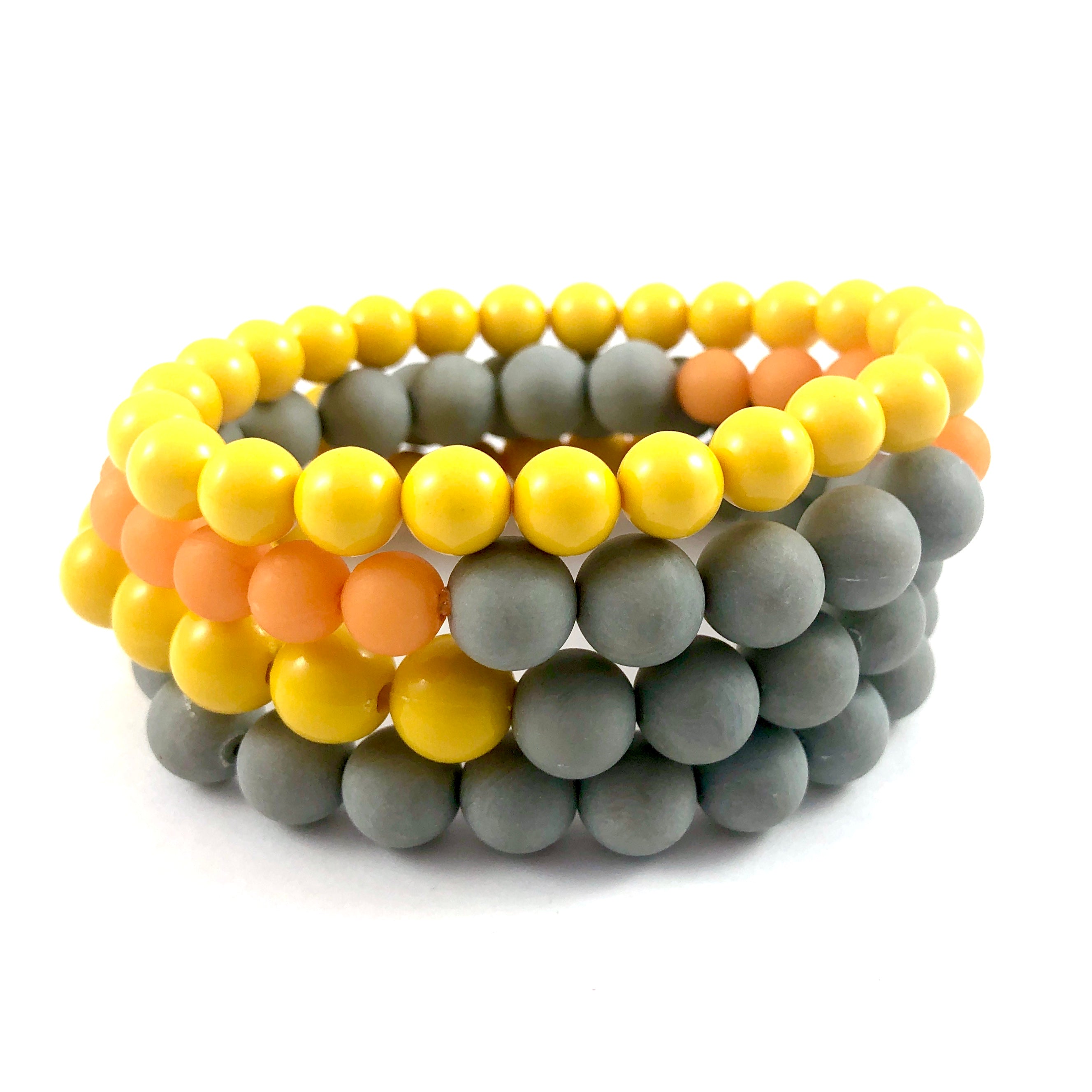 Yellow Tangerine &amp; Grey Stack &amp; Stretch Bracelets Set