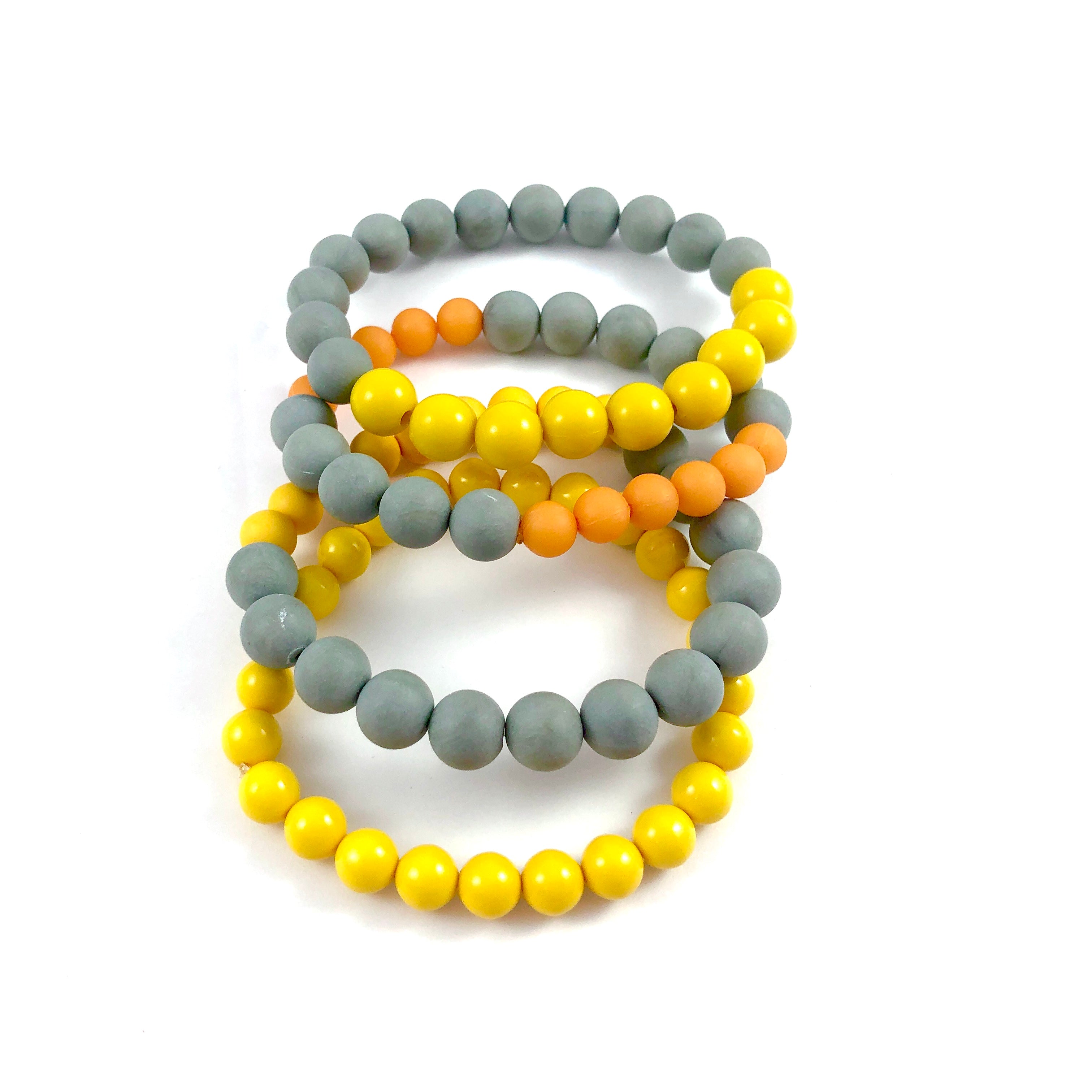 Yellow Tangerine &amp; Grey Stack &amp; Stretch Bracelets Set