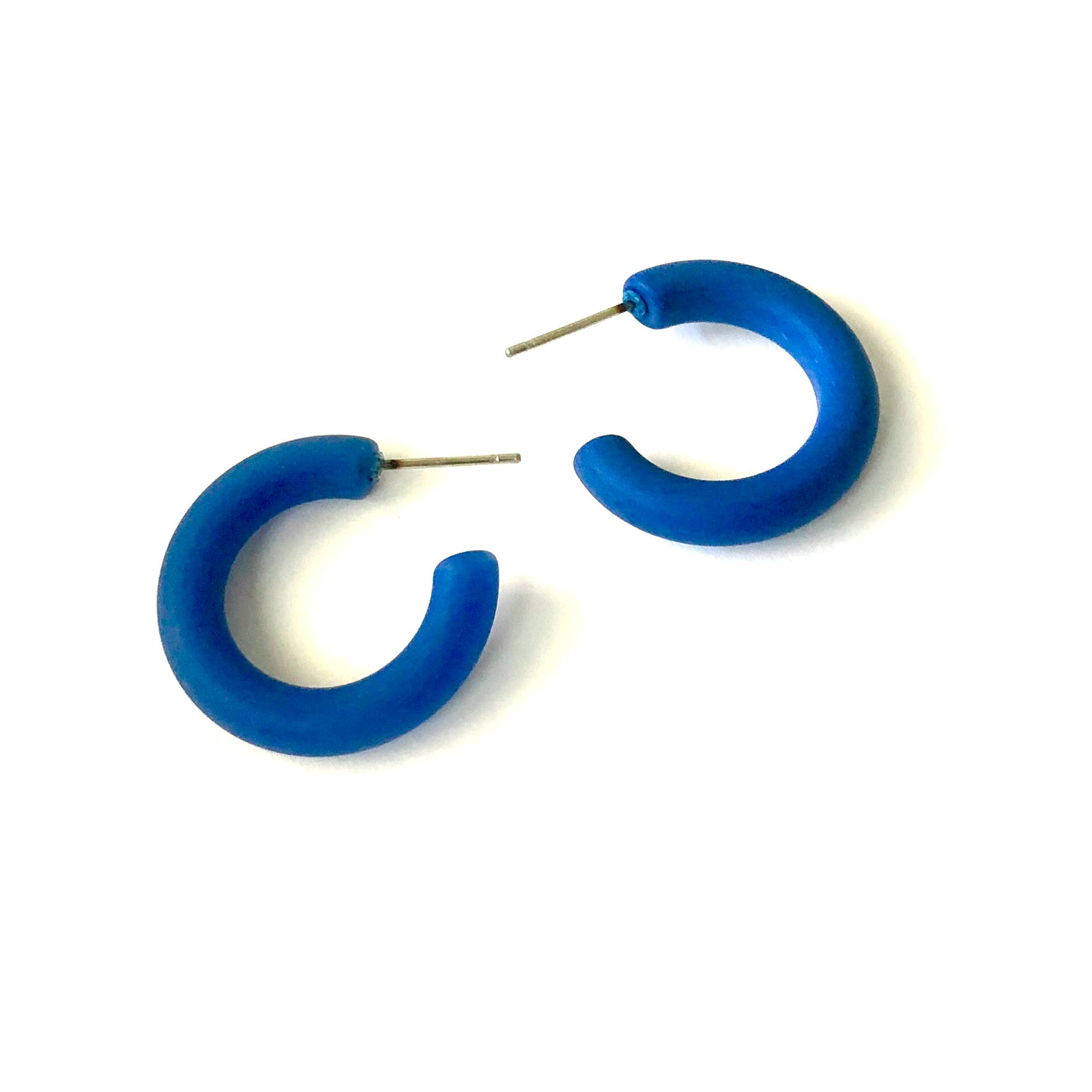 Blue Matte Tube Hoop Earrings