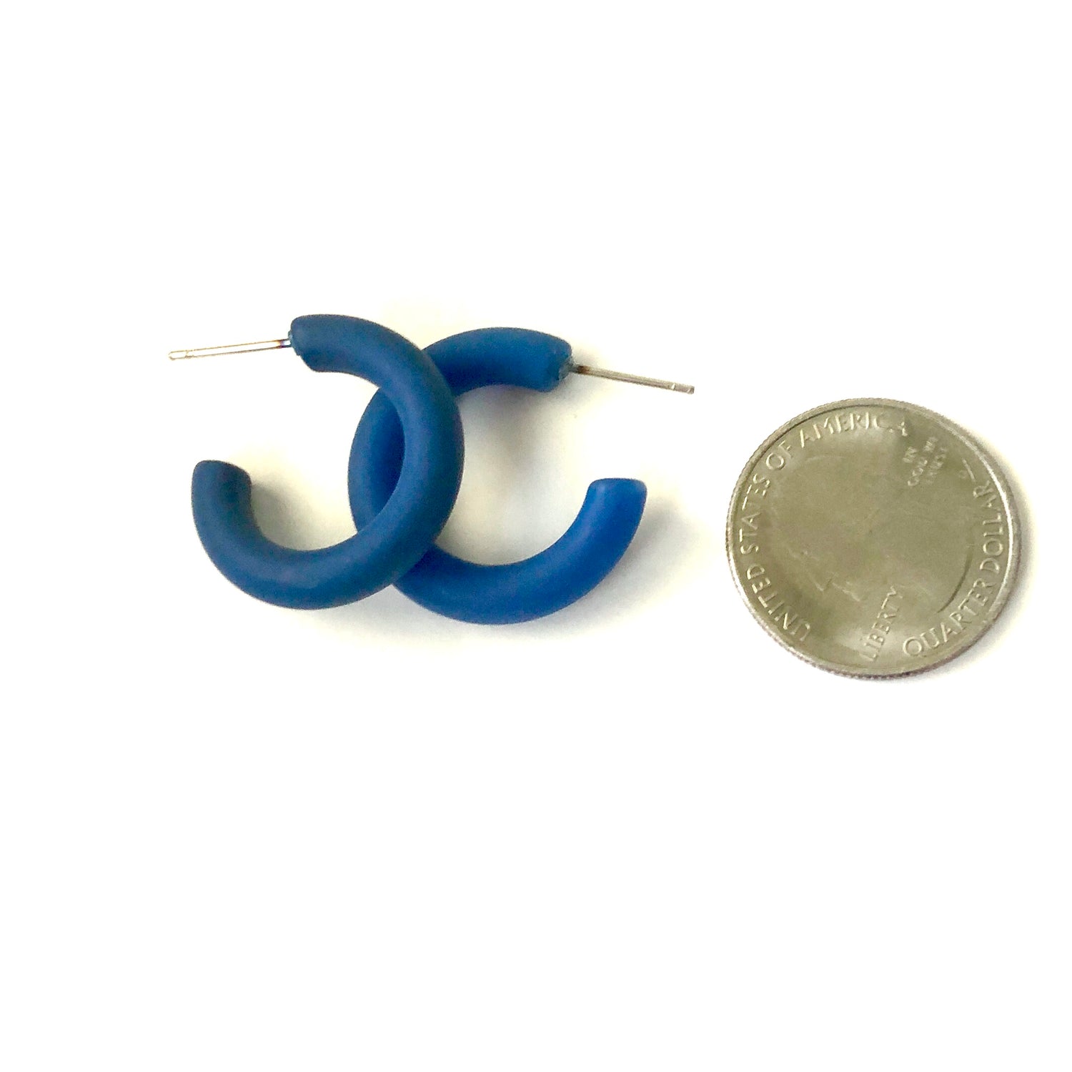Blue Matte Tube Hoop Earrings