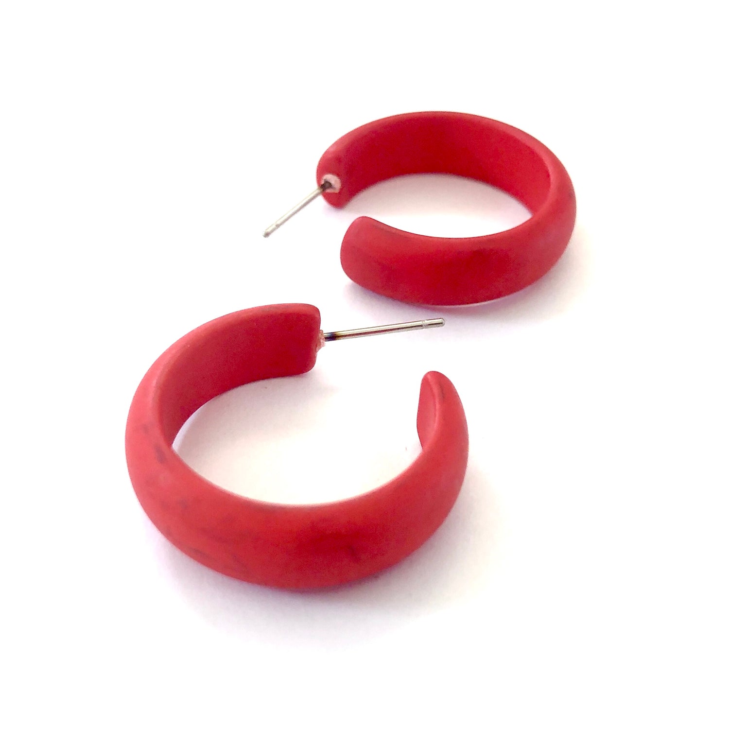 Bright Red Matte Lucite Simple Hoop Earrings