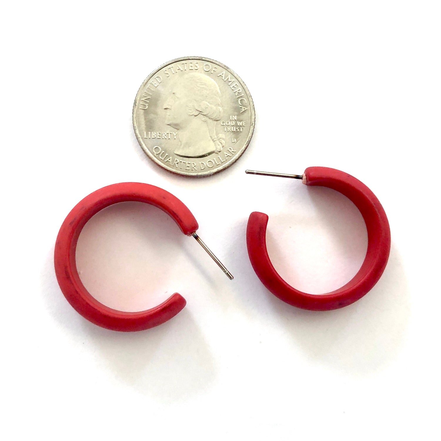 Bright Red Matte Lucite Simple Hoop Earrings