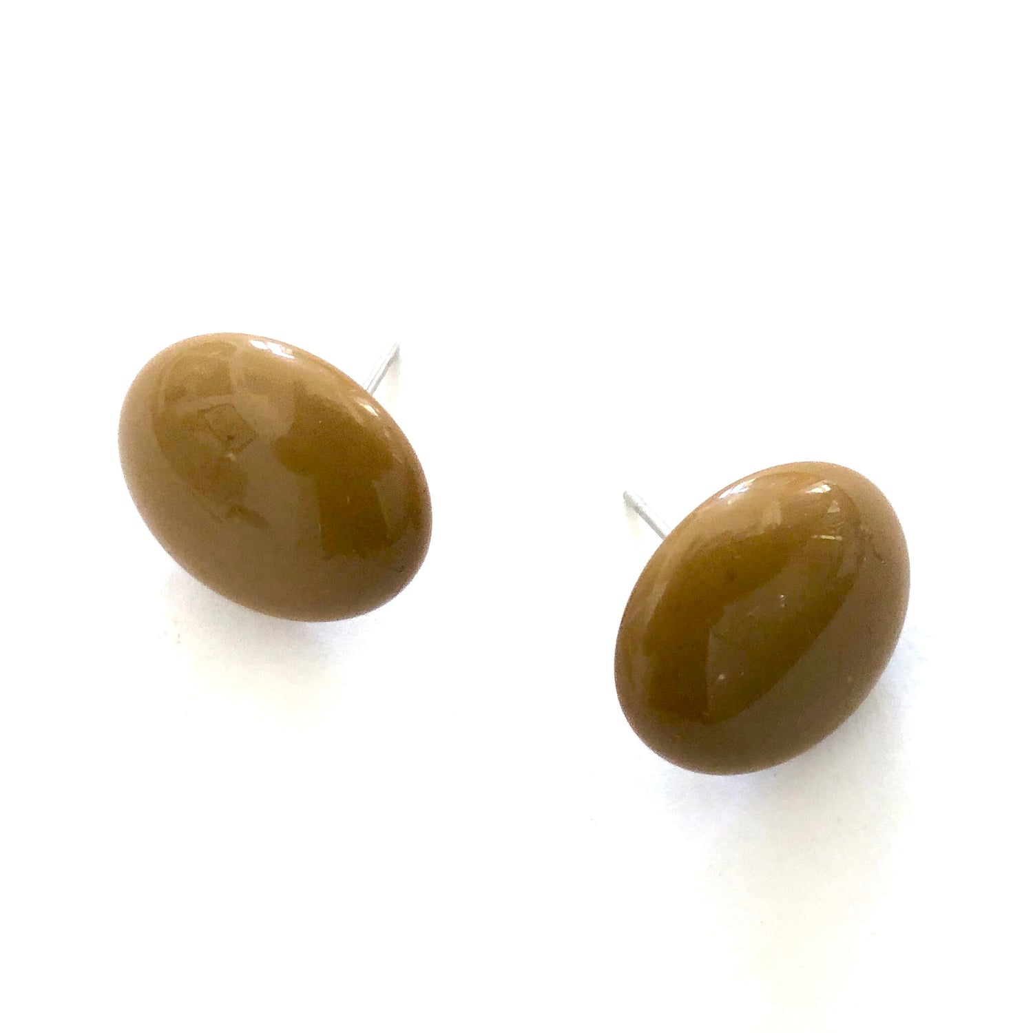 Khaki Green Lucite Disc Stud Earrings