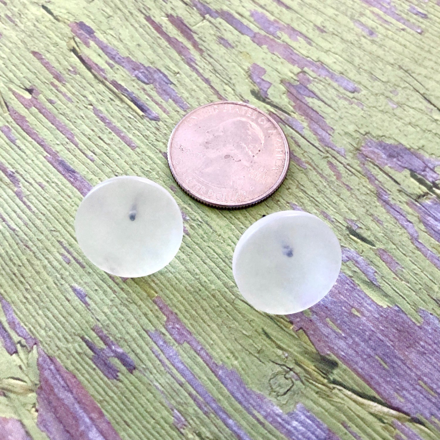 Clear Frosted Lucite Disc Stud Earrings