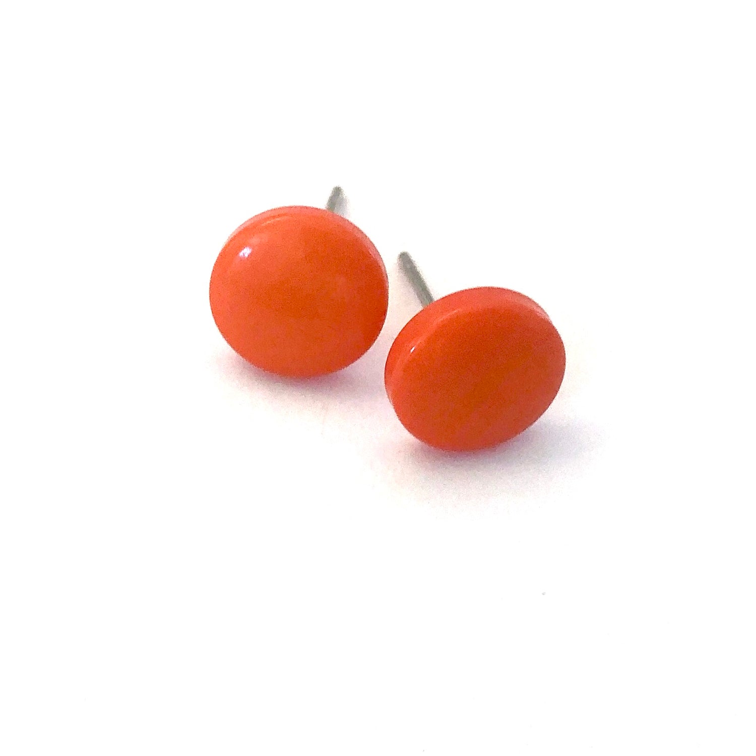 Orange Small Beveled Disc Stud Earrings