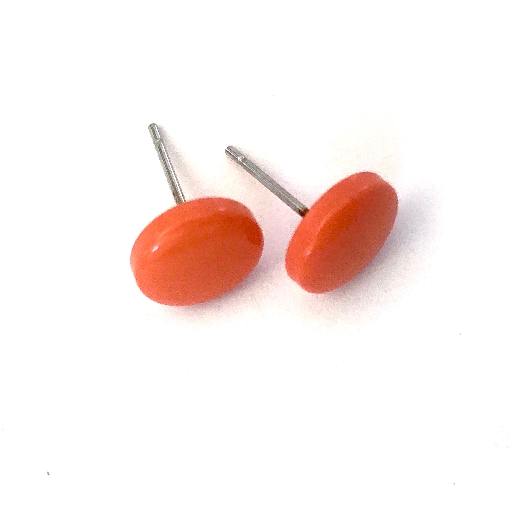 Orange Small Beveled Disc Stud Earrings