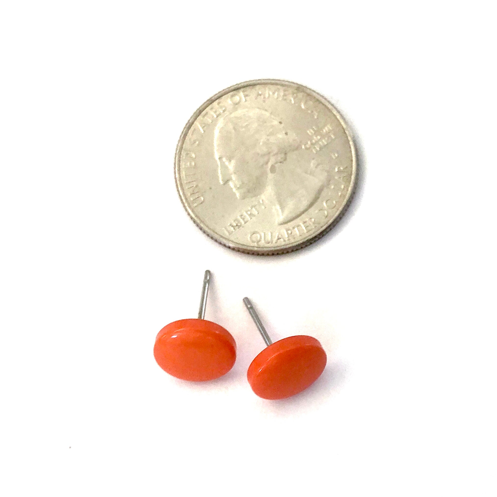 Orange Small Beveled Disc Stud Earrings