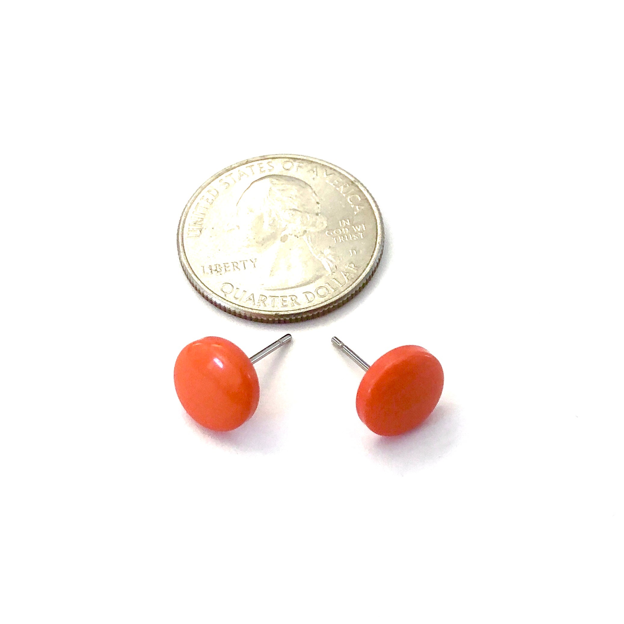 Orange Small Beveled Disc Stud Earrings