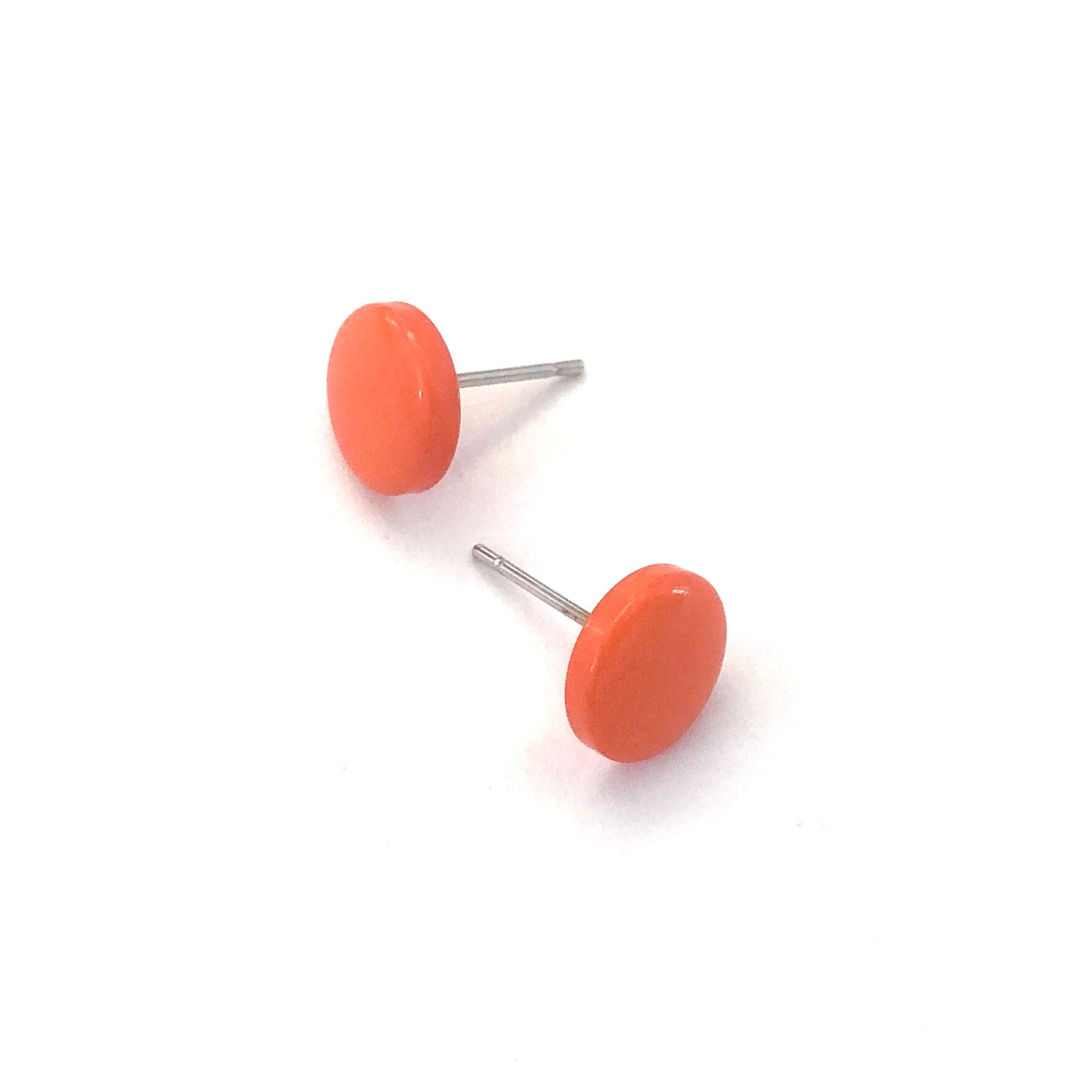 Orange Small Beveled Disc Stud Earrings