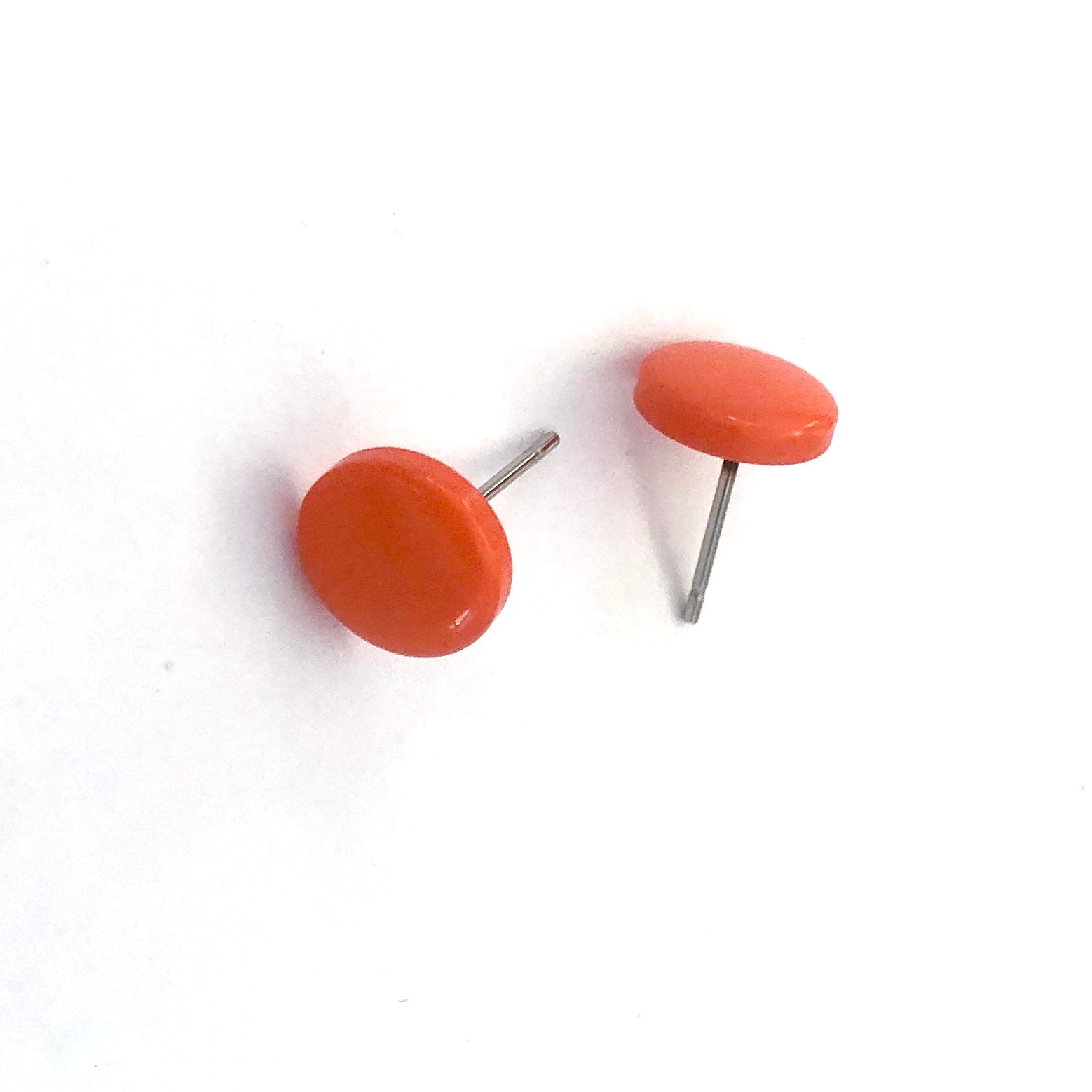 Orange Small Beveled Disc Stud Earrings