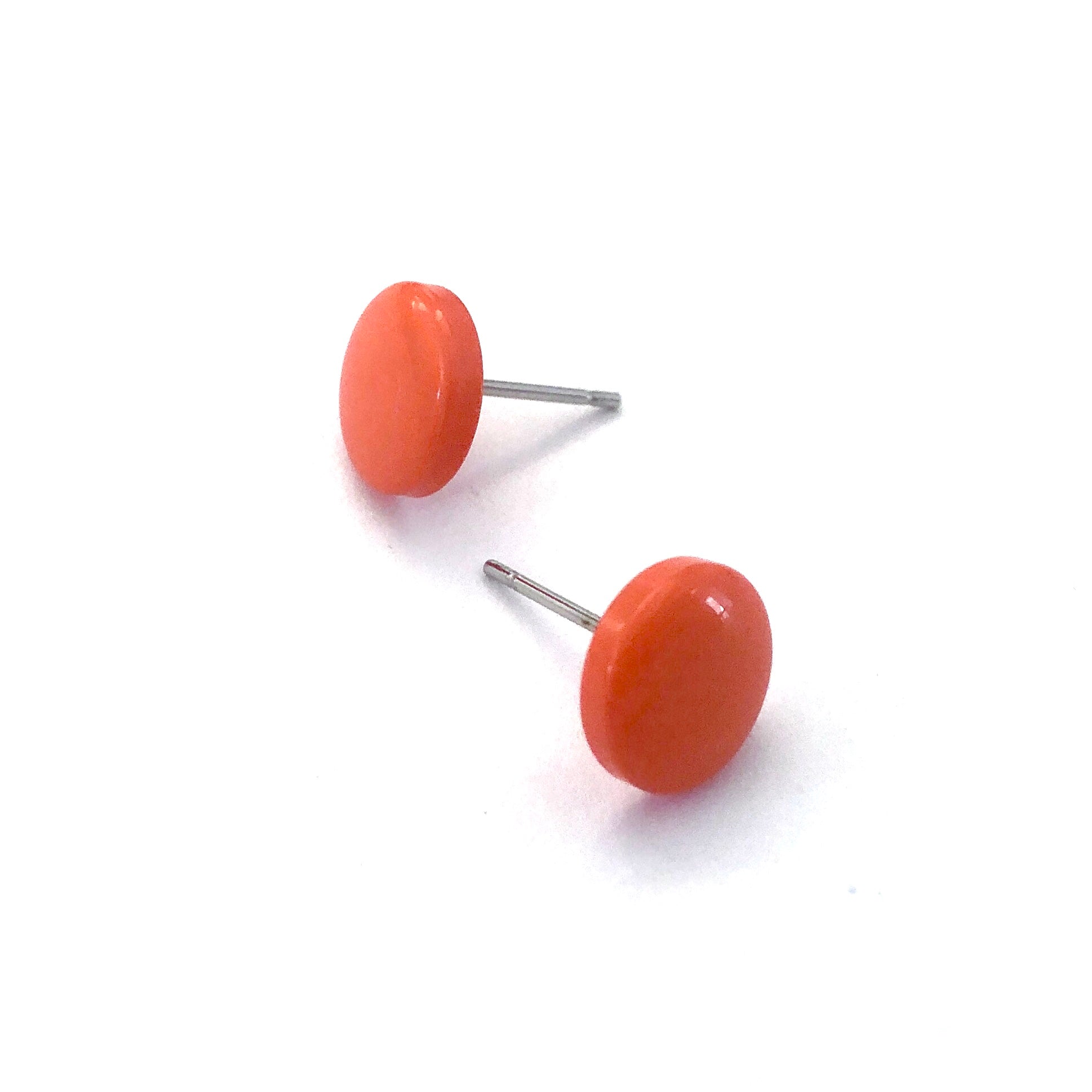 Orange Small Beveled Disc Stud Earrings