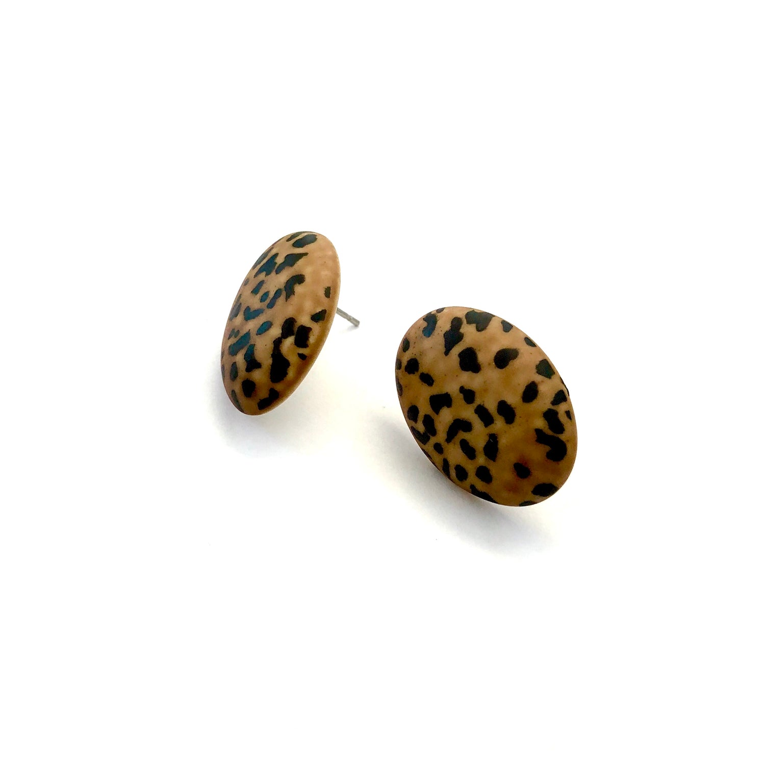 Leopard Print Oval Button Stud Earrings