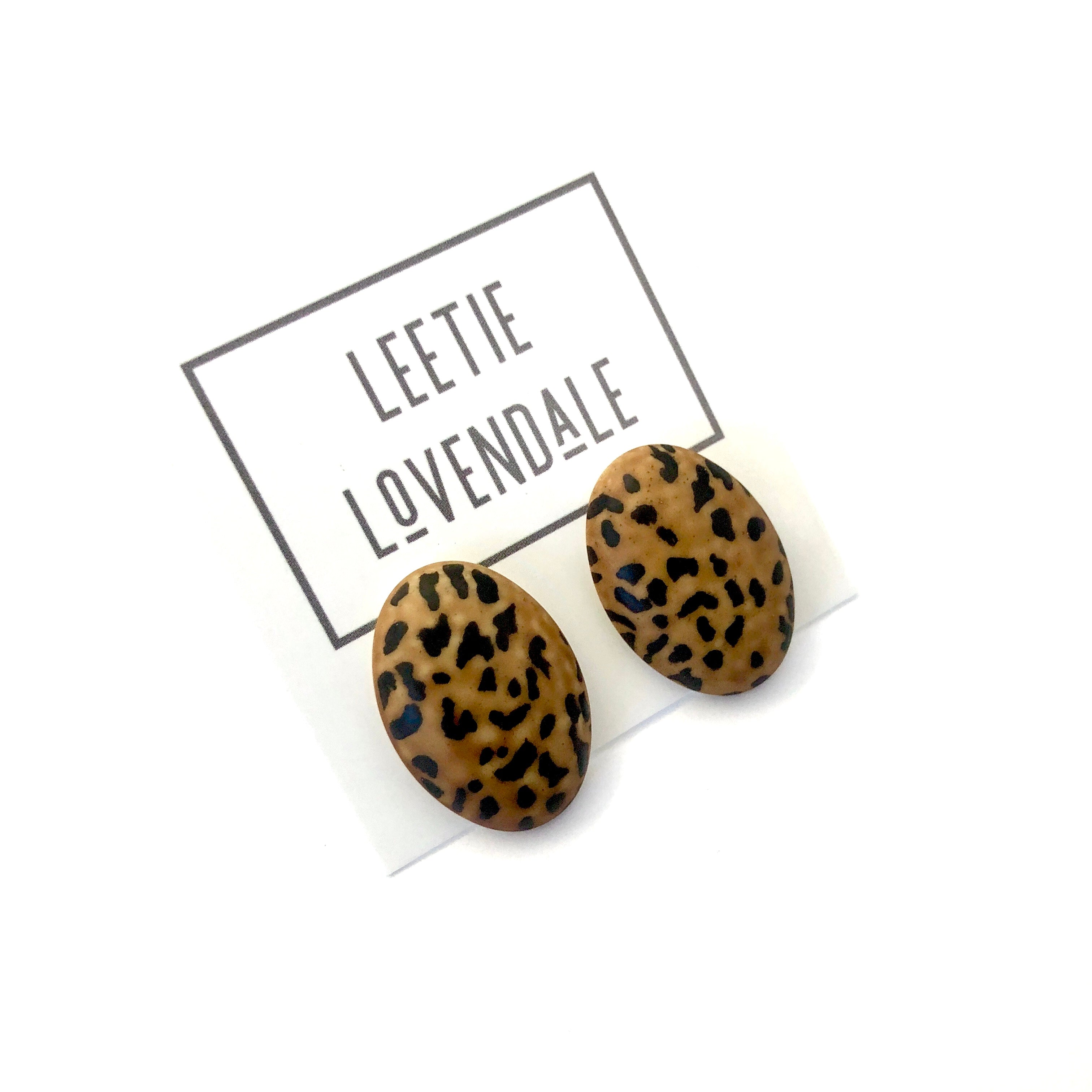 Leopard Print Oval Button Stud Earrings