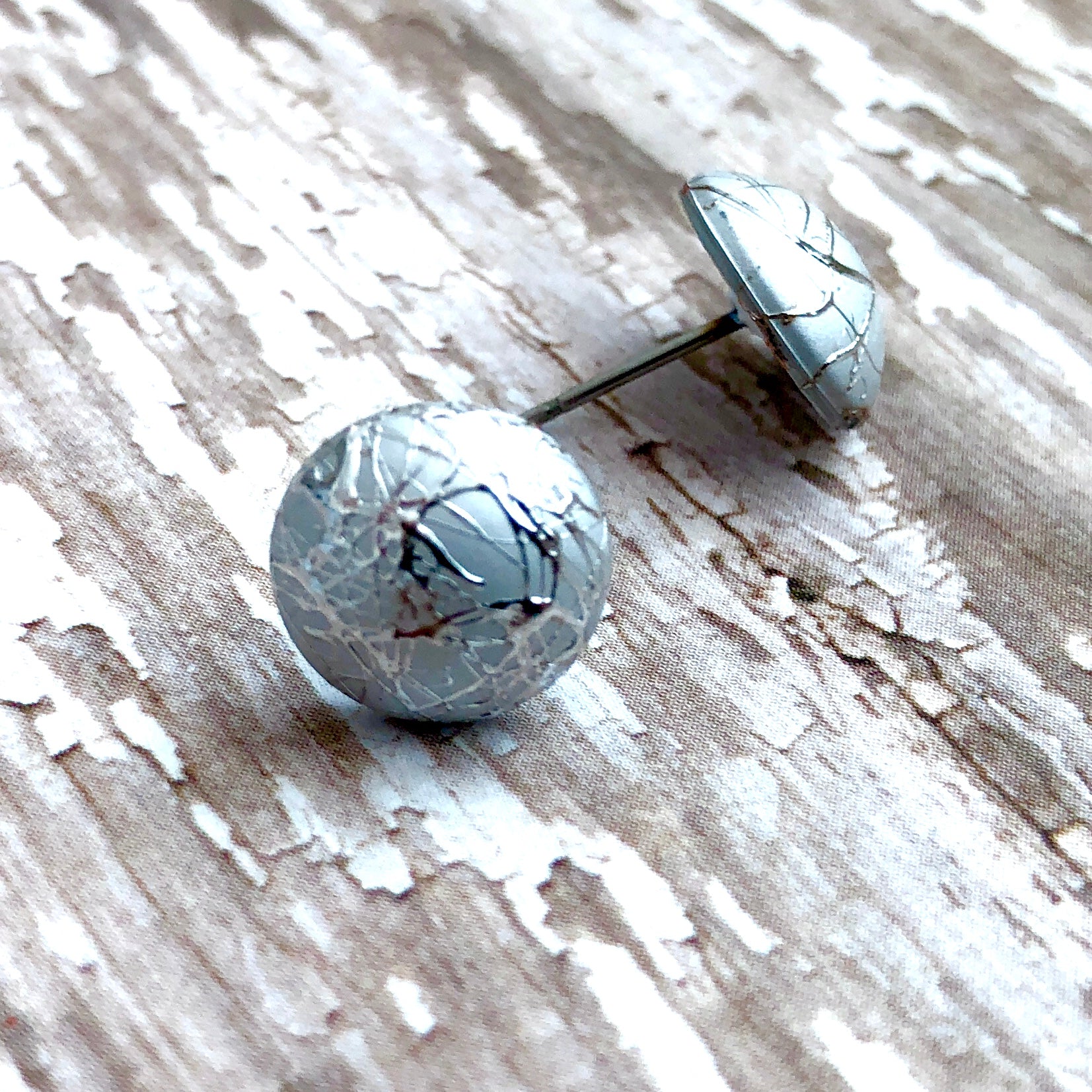 Silver Paint Spattered Metallic Retro Button Stud Earrings