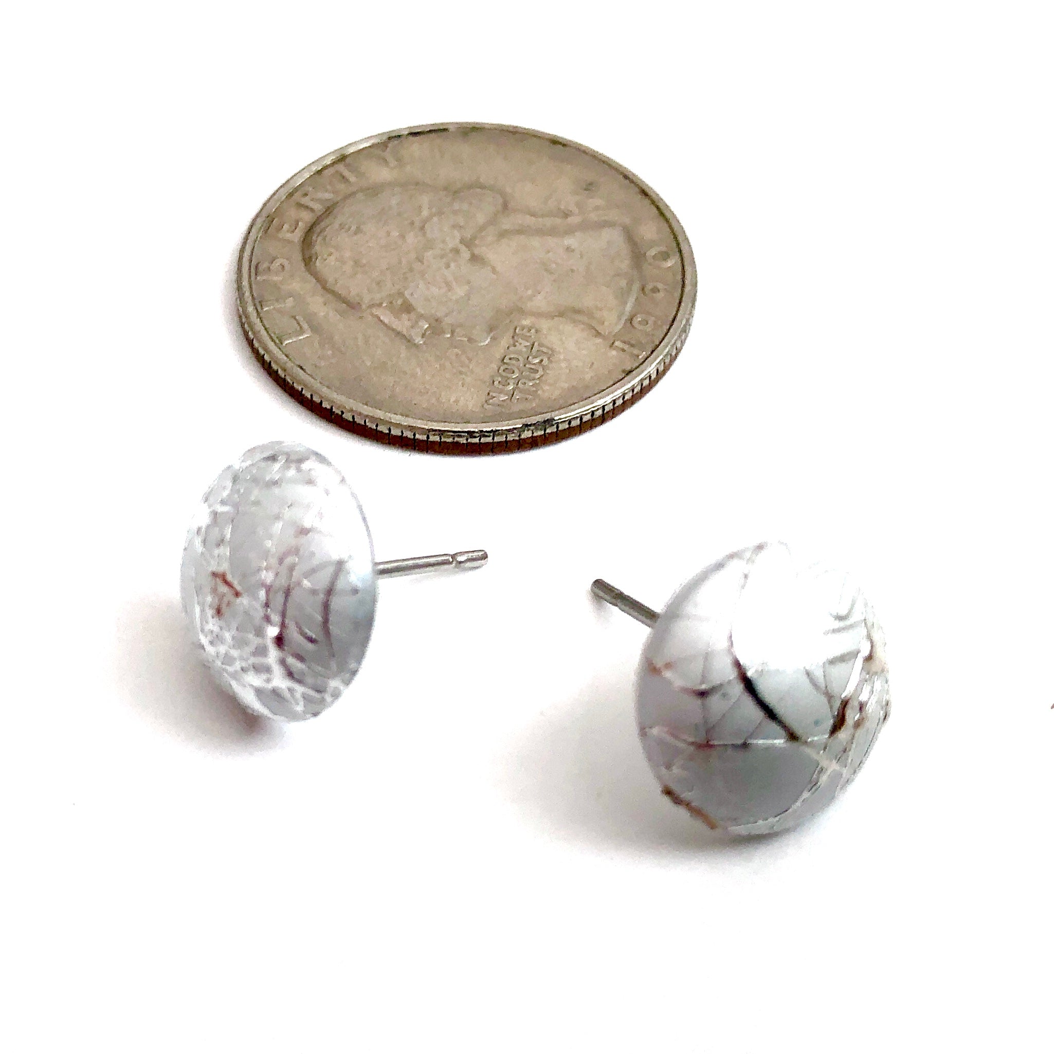 Silver Paint Spattered Metallic Retro Button Stud Earrings