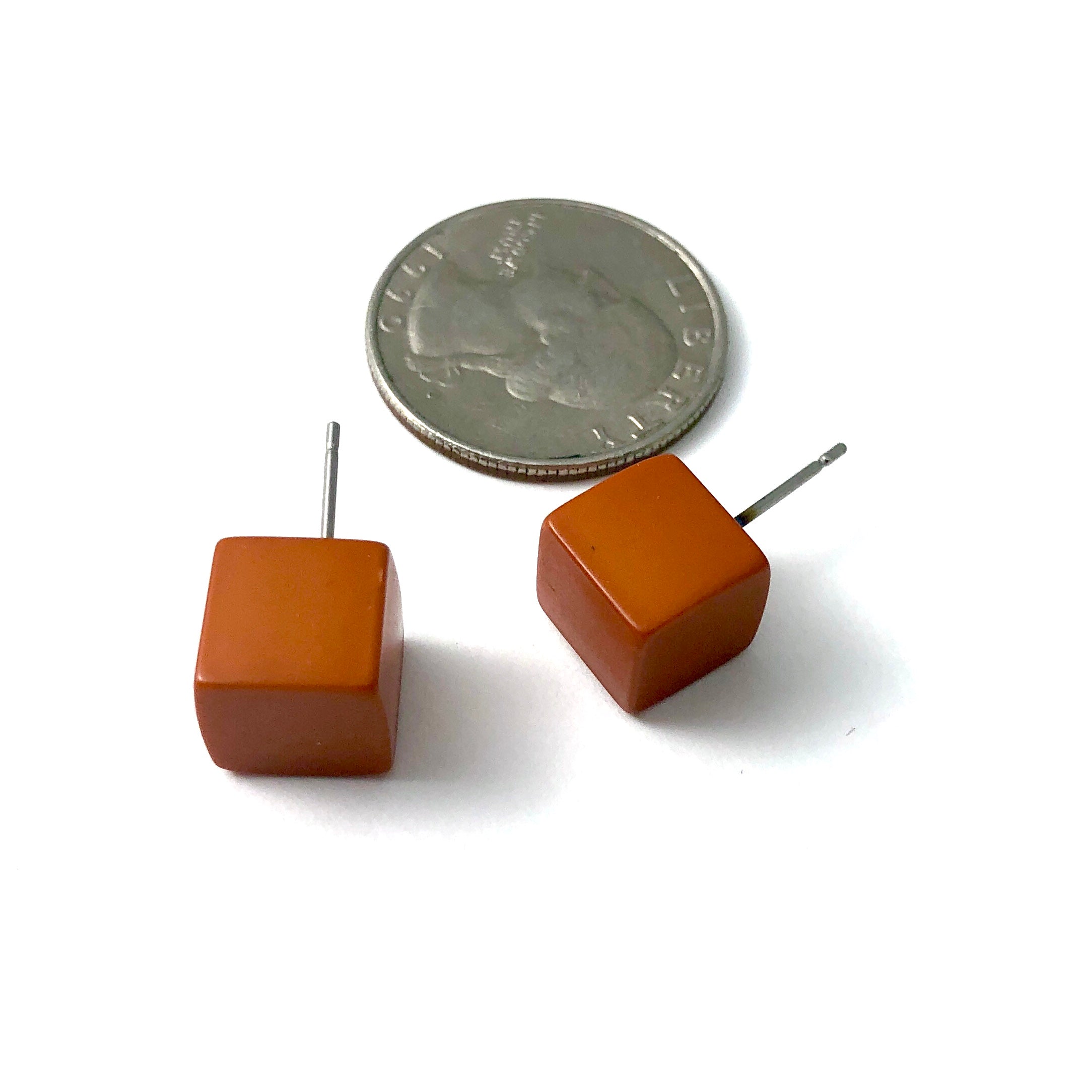 brown cube earrings