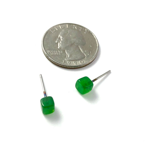 Jade Green Tiny Square Stud Earrings