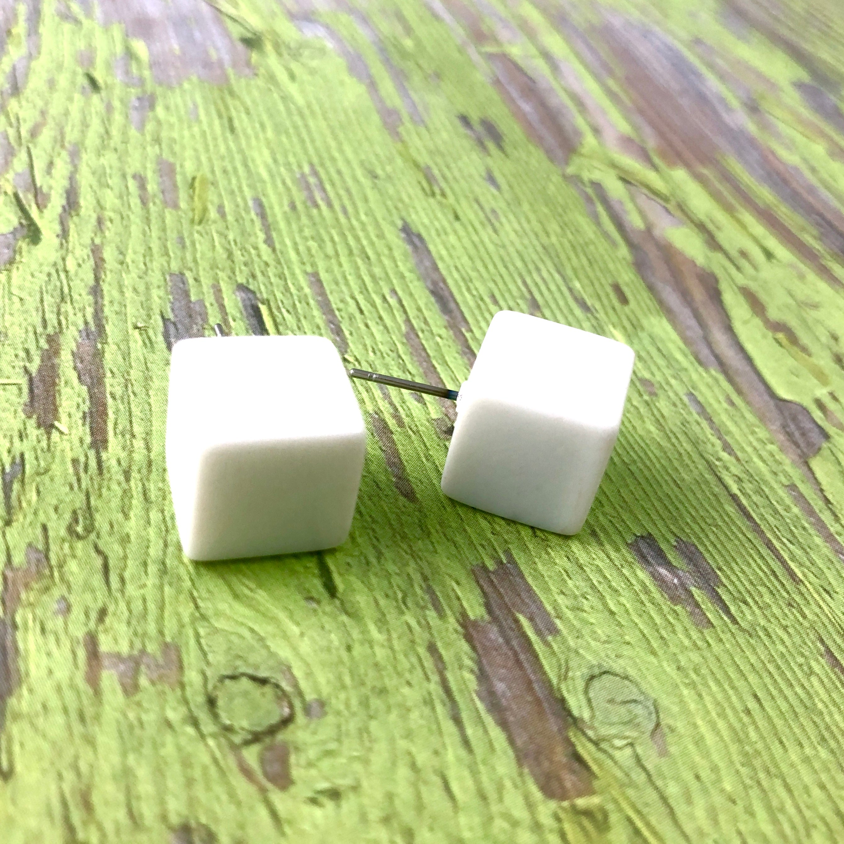 White Jumbo Cube Stud Earrings