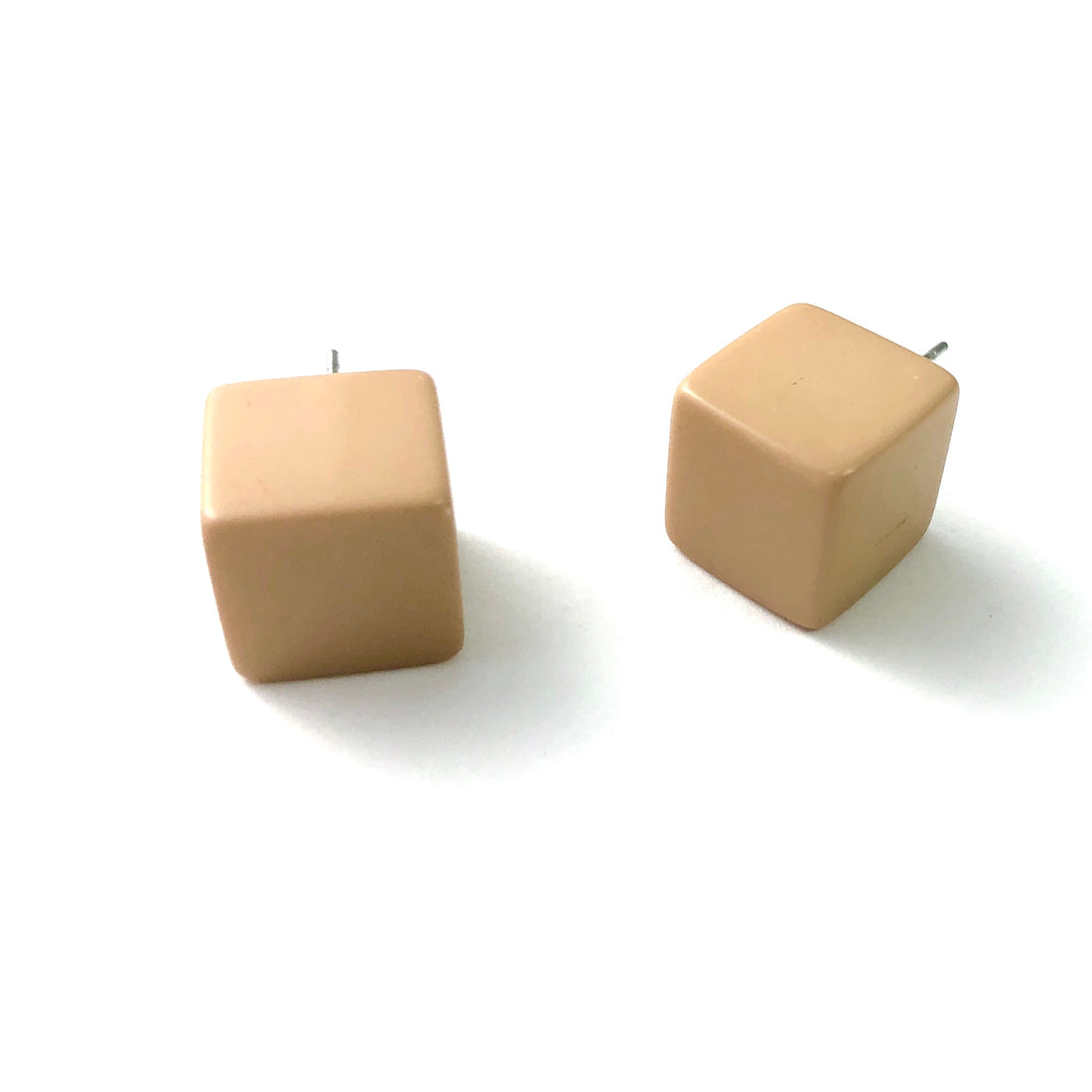 Khaki Beige Jumbo Cube Stud Earrings