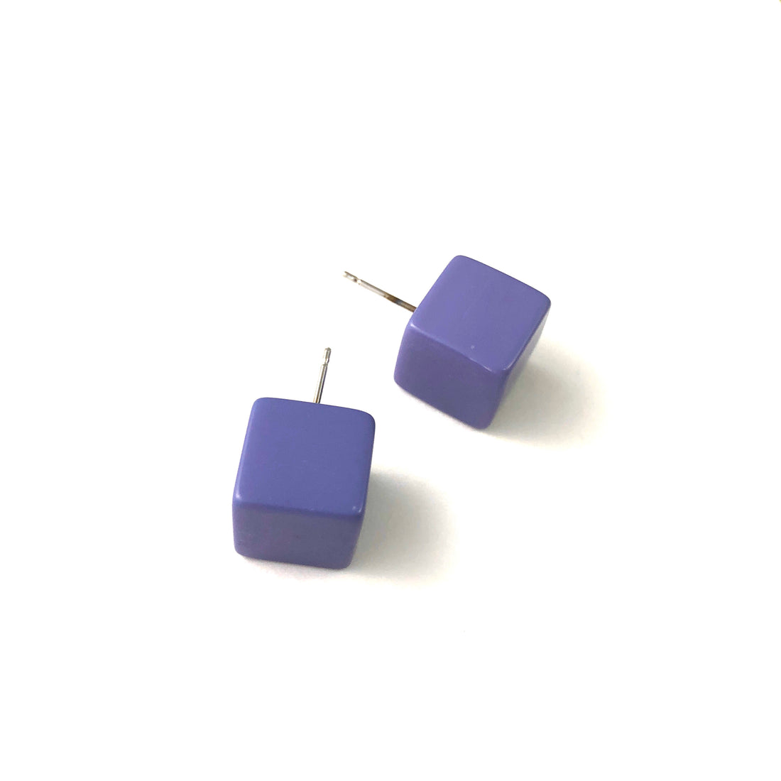 Indigo Purple Jumbo Lucite Cube Stud Earrings