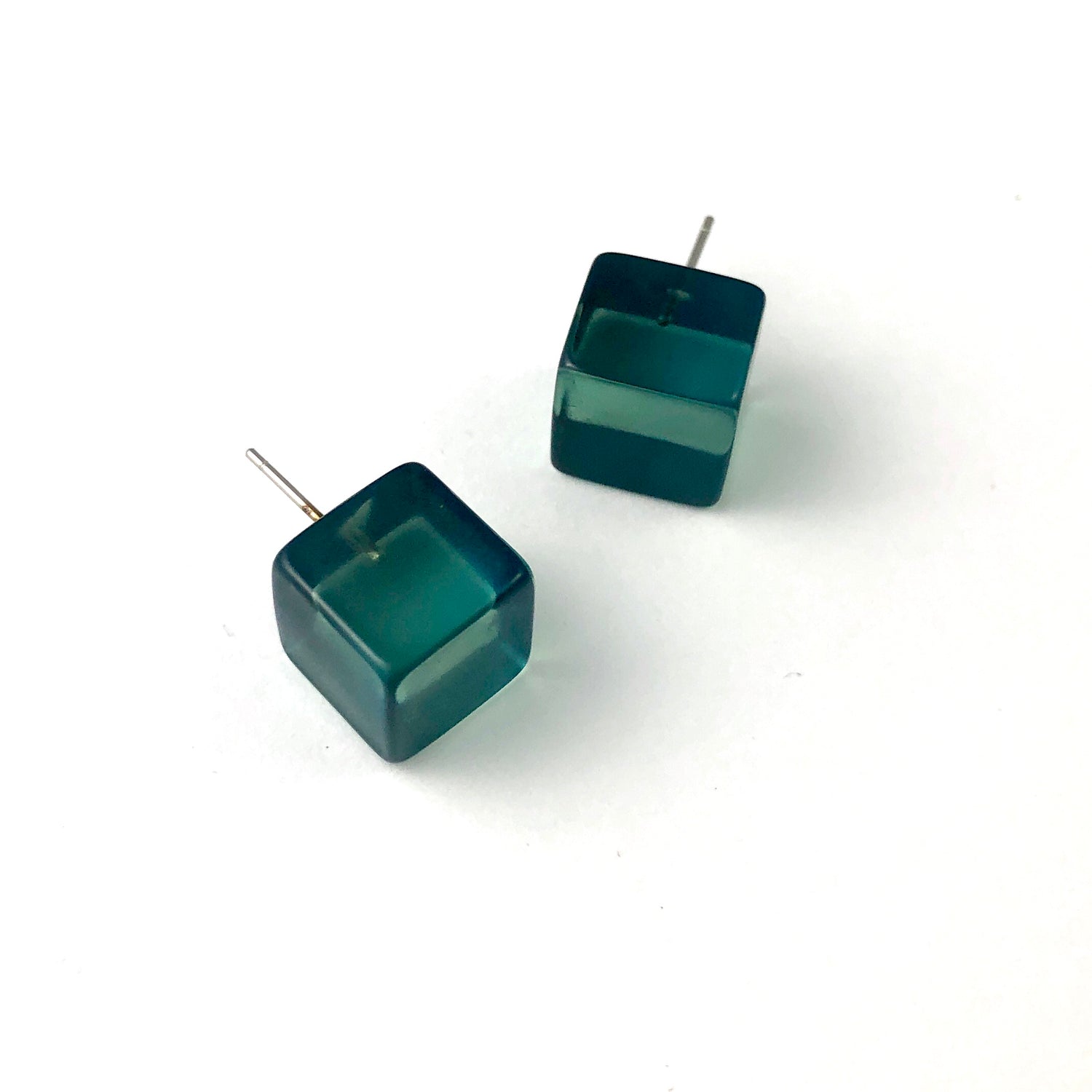 Emerald Green Transparent Jumbo Cube Stud Earrings