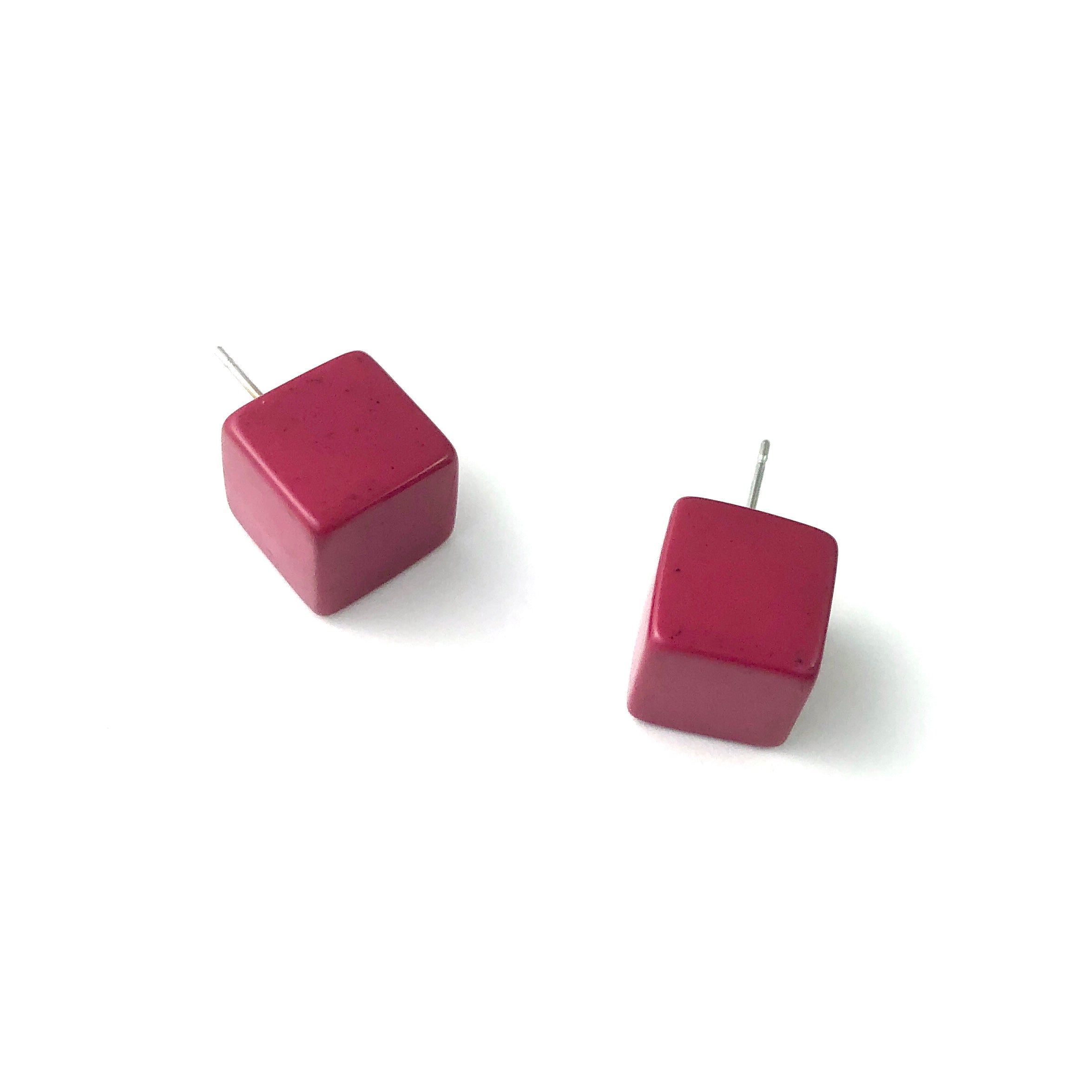 Deep Magenta Pink Jumbo Cube Stud Earrings