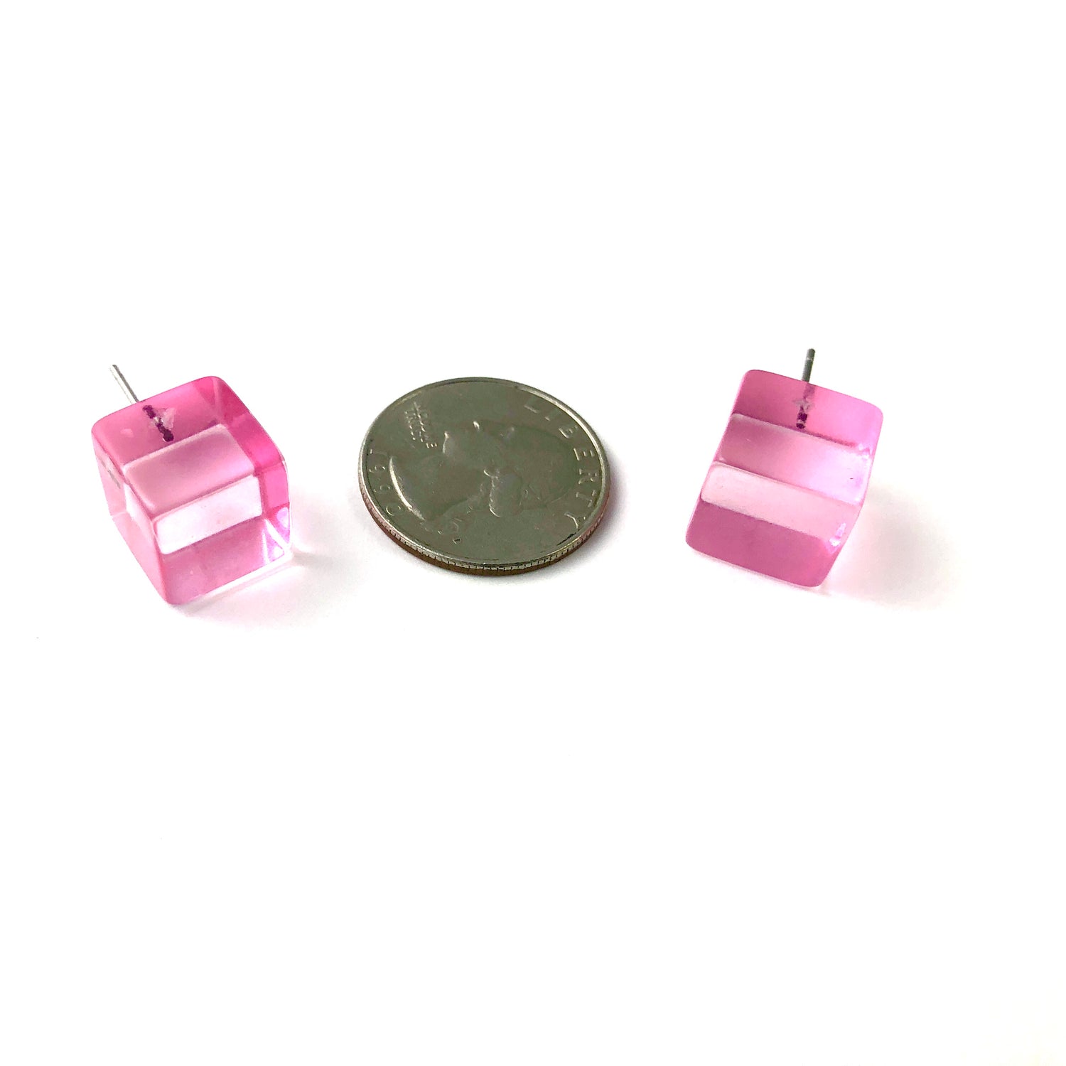 Pink Translucent Jumbo Cube Stud Earrings