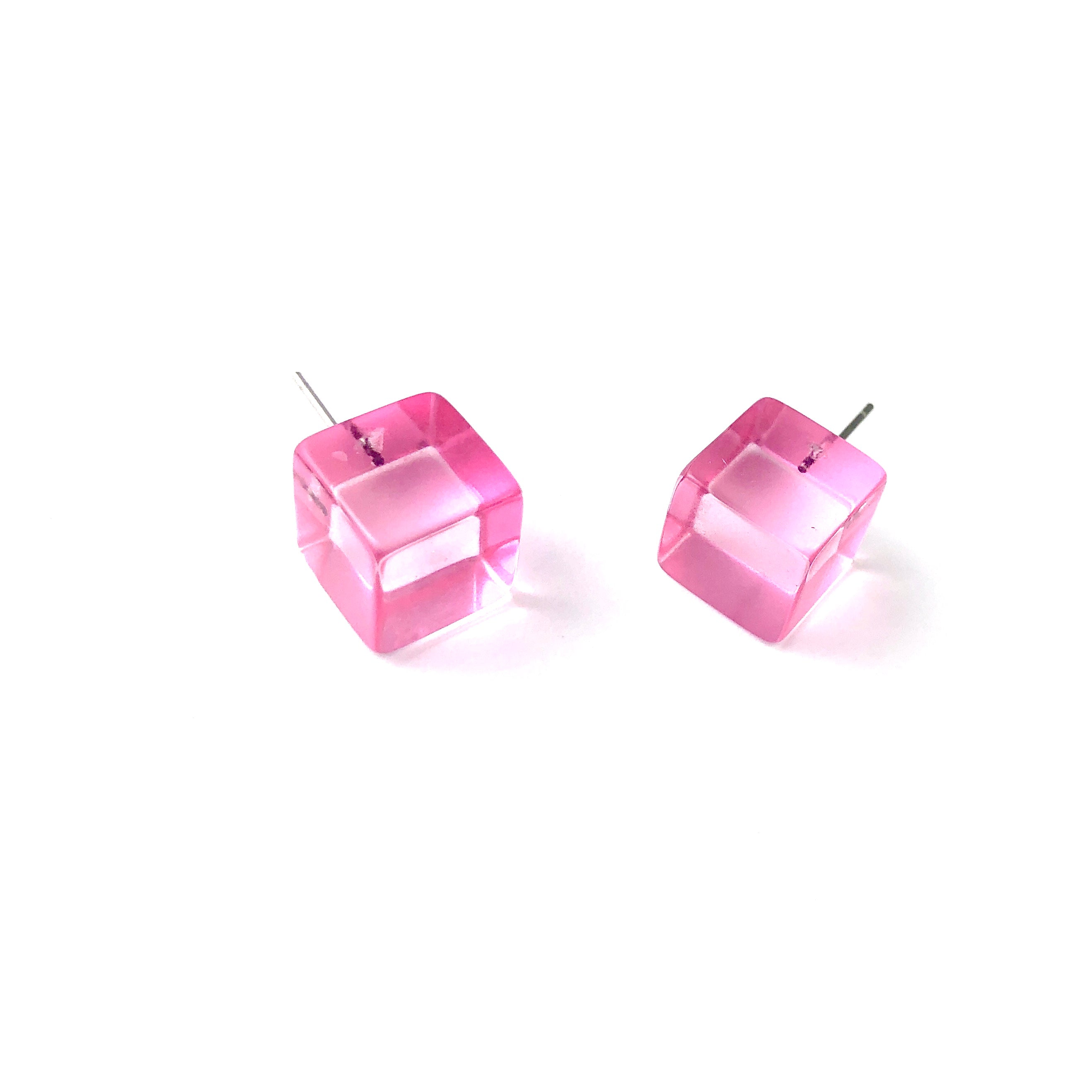 Pink Translucent Jumbo Cube Stud Earrings