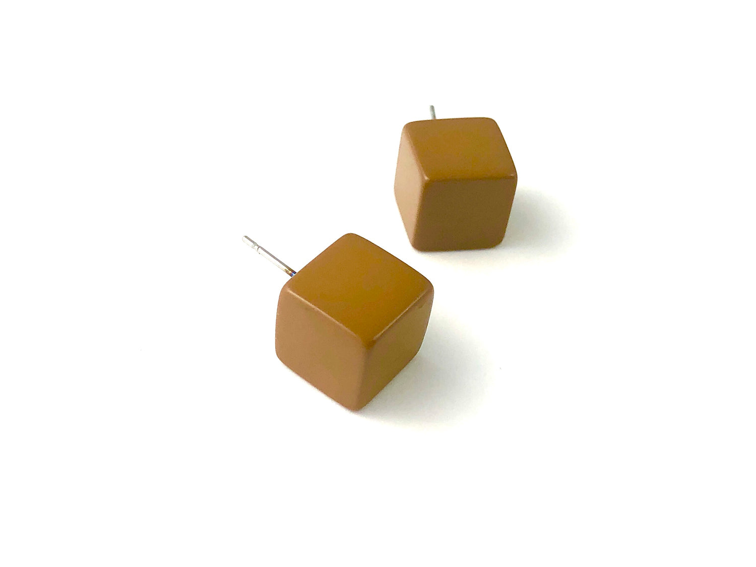 Coffee Brown Jumbo Cube Stud Earrings
