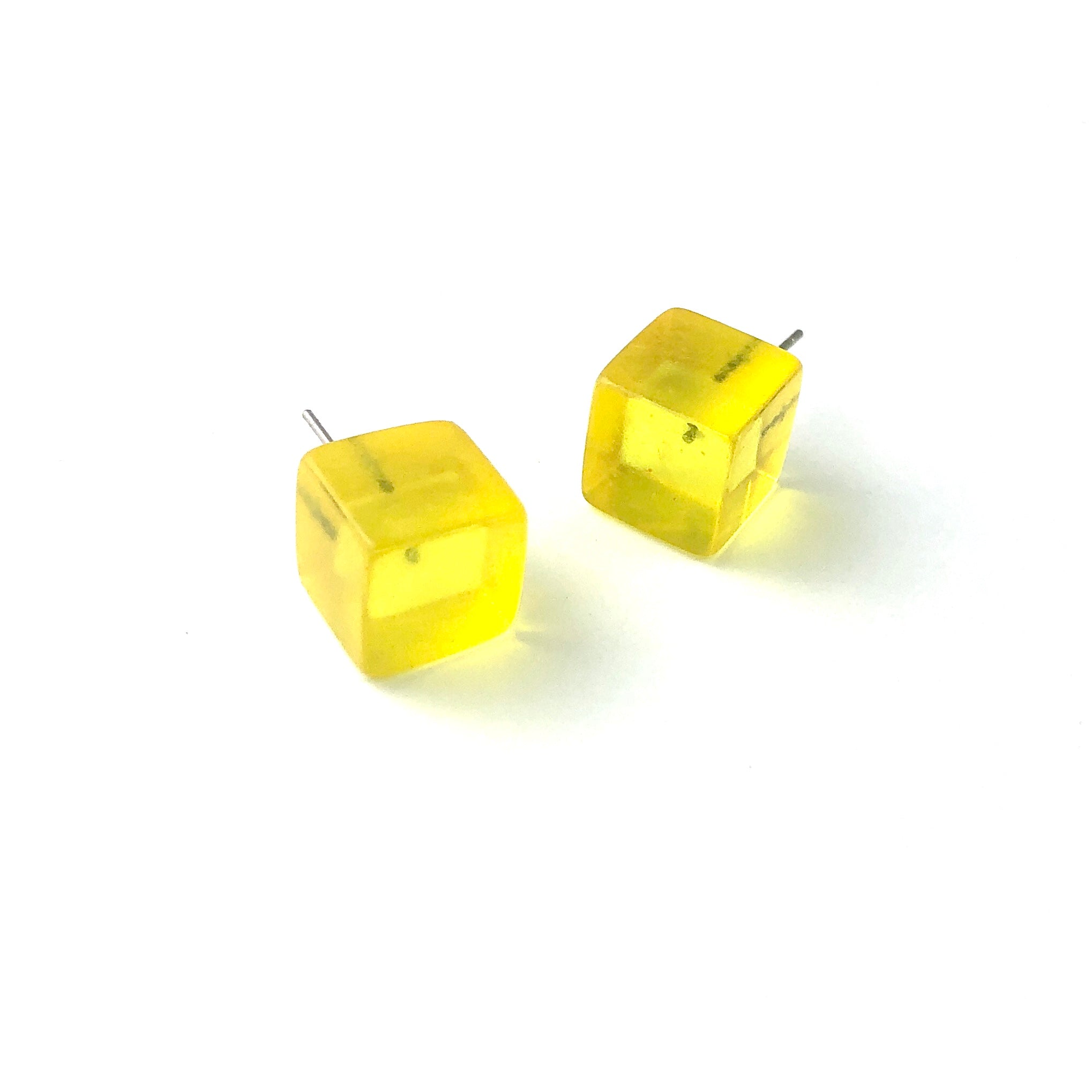 Sunshine Yellow Transparent Jumbo Cube Stud Earrings