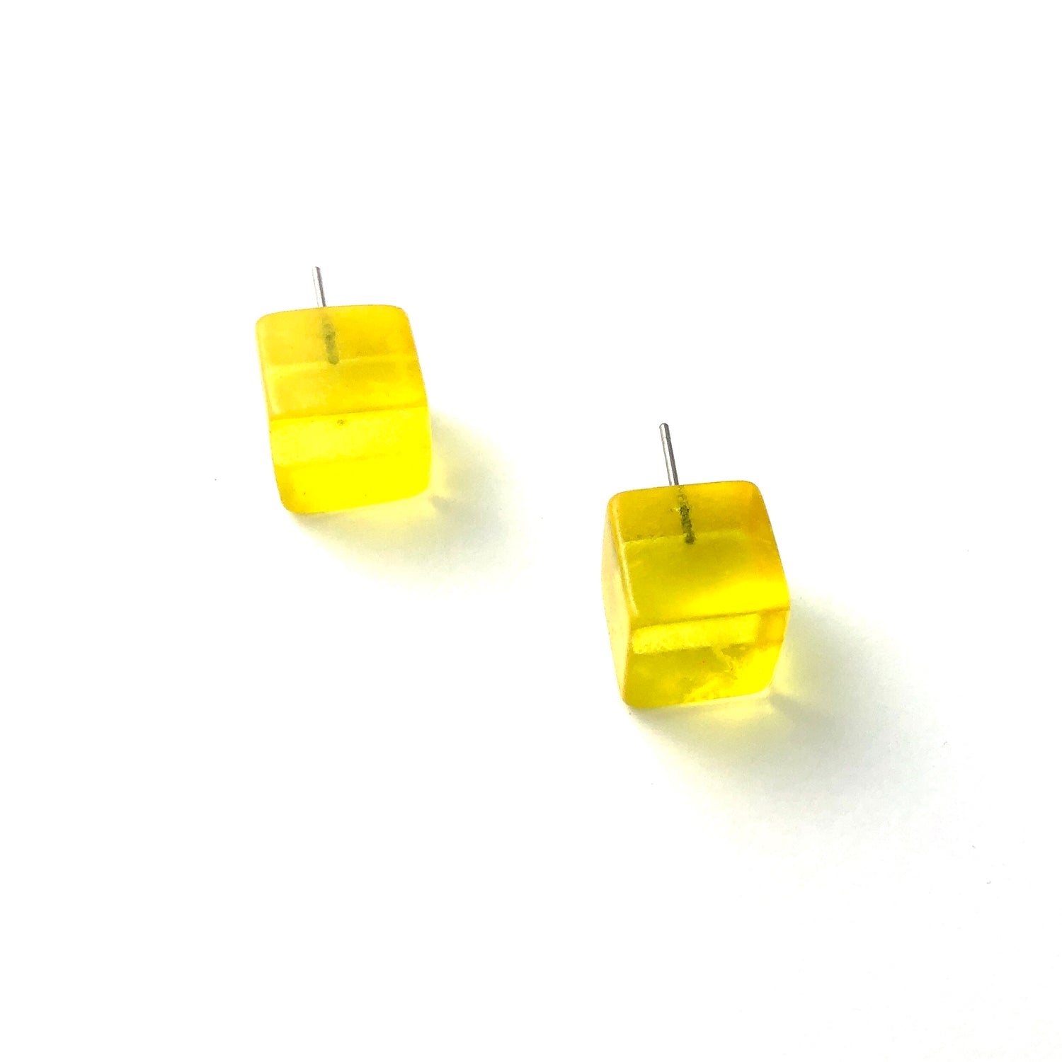 Sunshine Yellow Transparent Jumbo Cube Stud Earrings