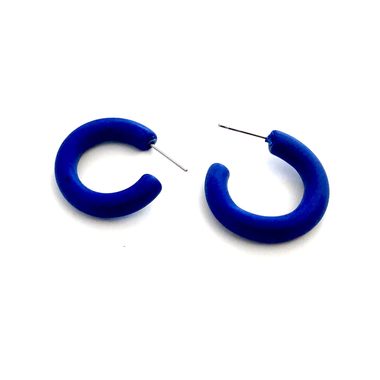 Nautical Blue Matte Tube Hoop Earrings