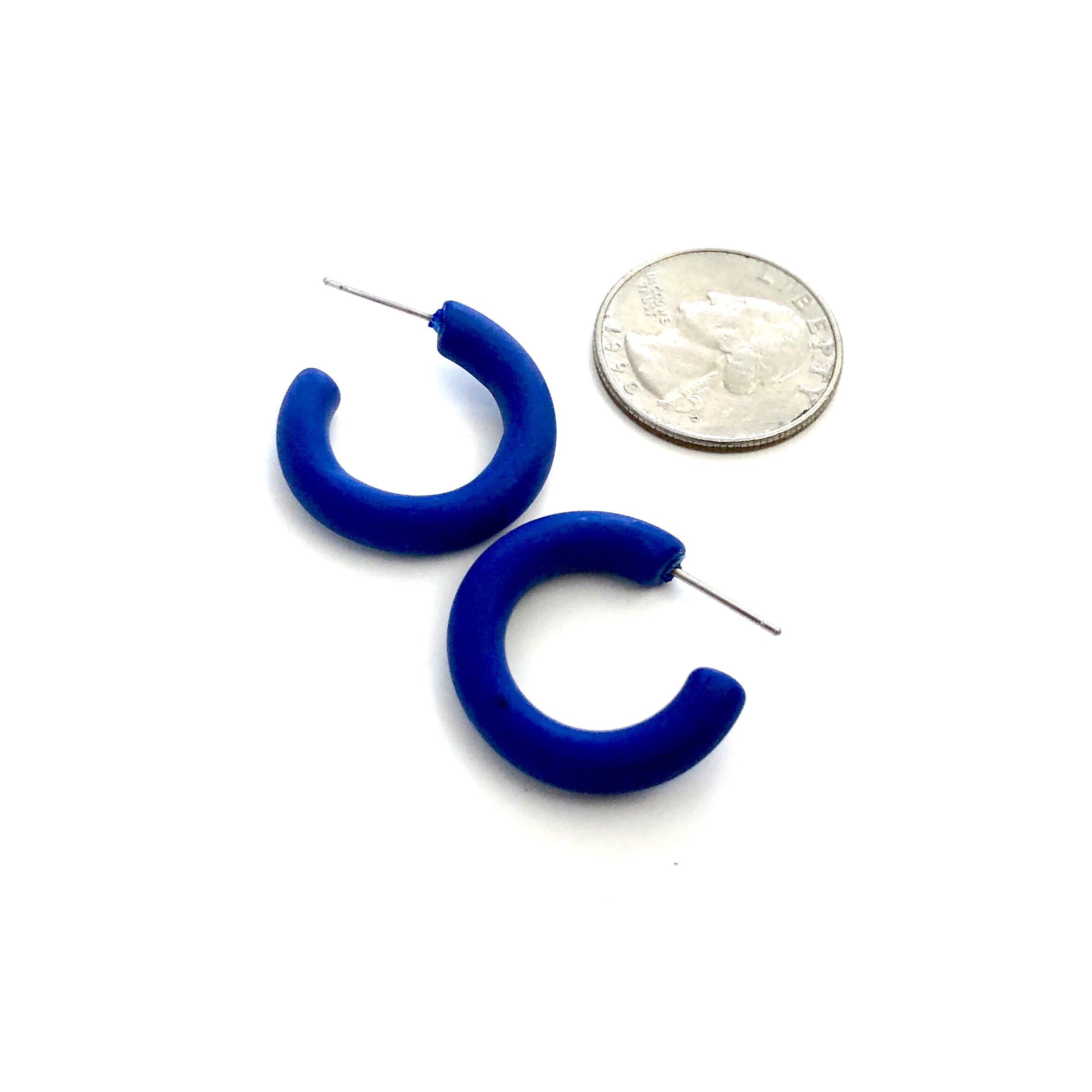 Nautical Blue Matte Tube Hoop Earrings
