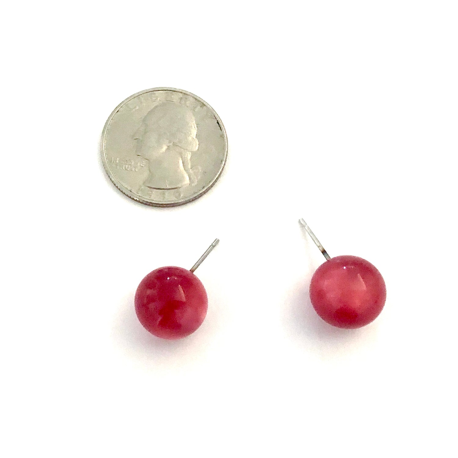 Raspberry Red Mooonglow Ball Stud Earrings