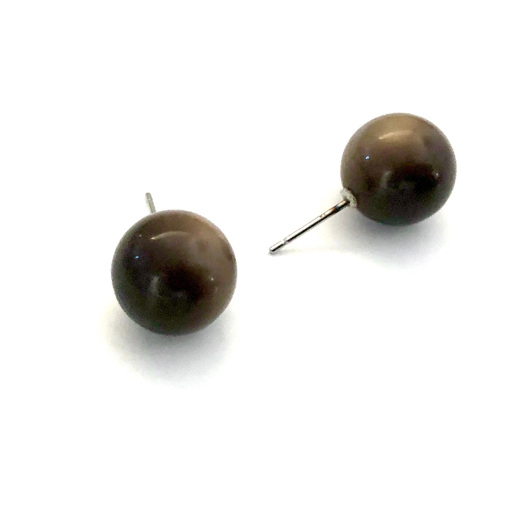 Chocolate Brown Moonglow Ball Stud Earrings