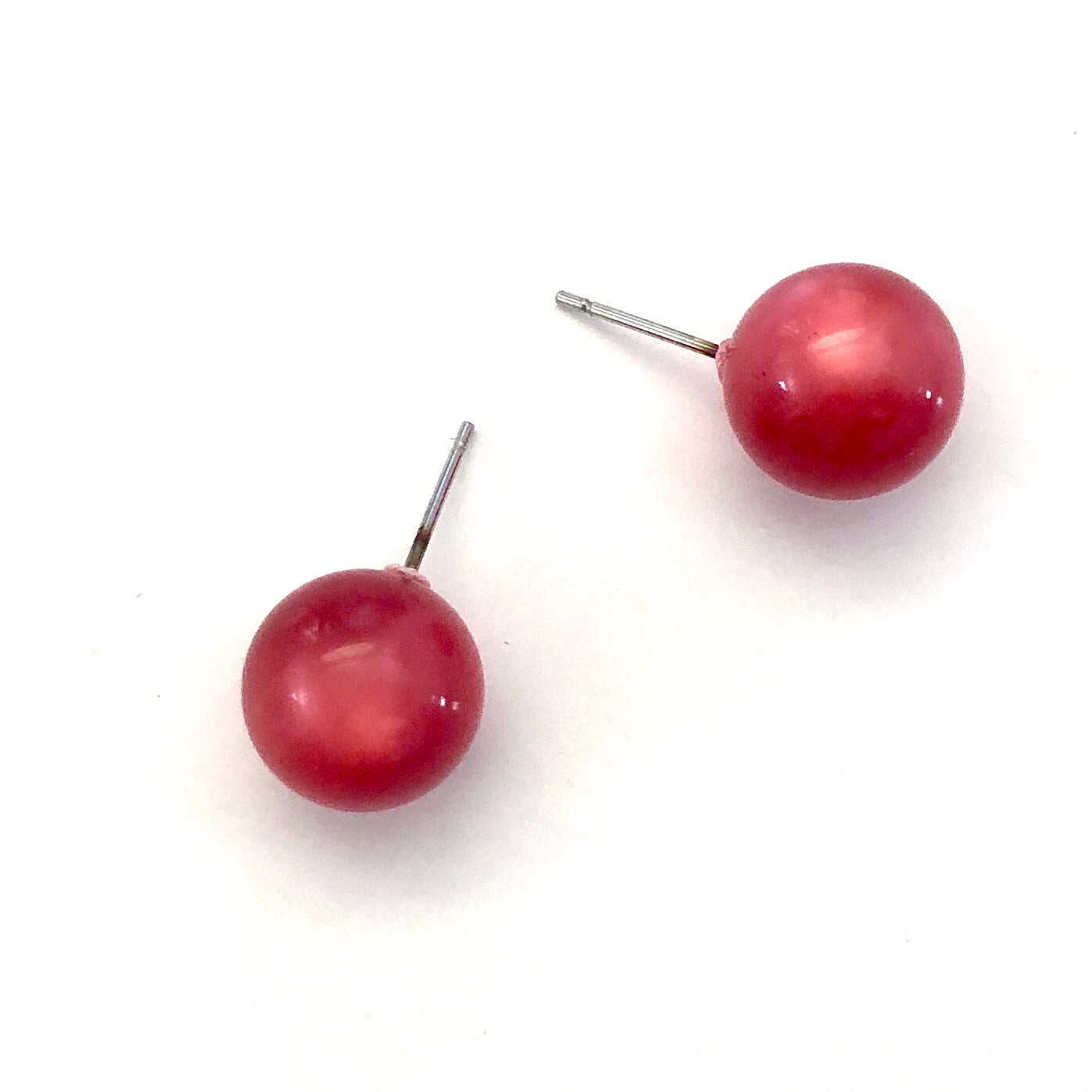 Raspberry Red Mooonglow Ball Stud Earrings
