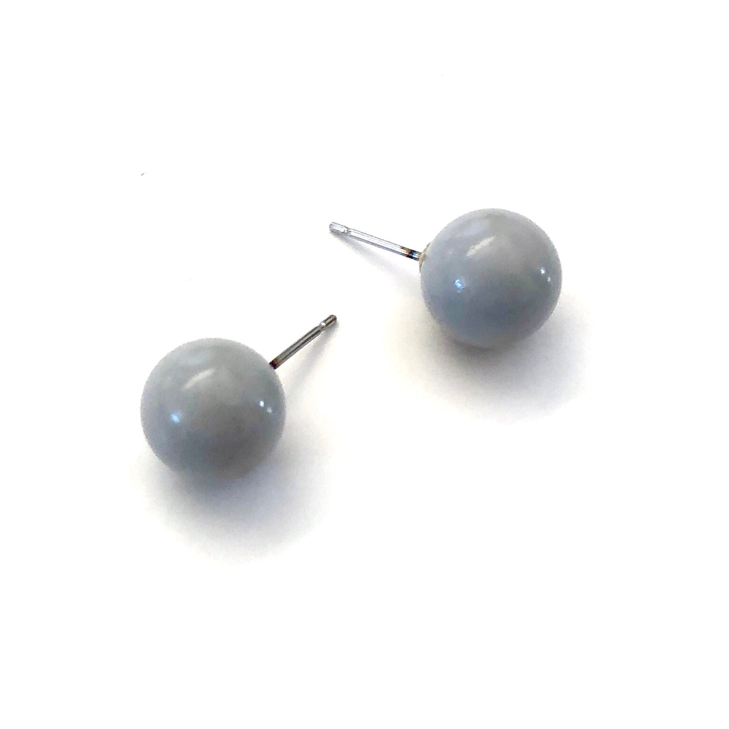 Soft Grey Shiny Ball Stud Earrings