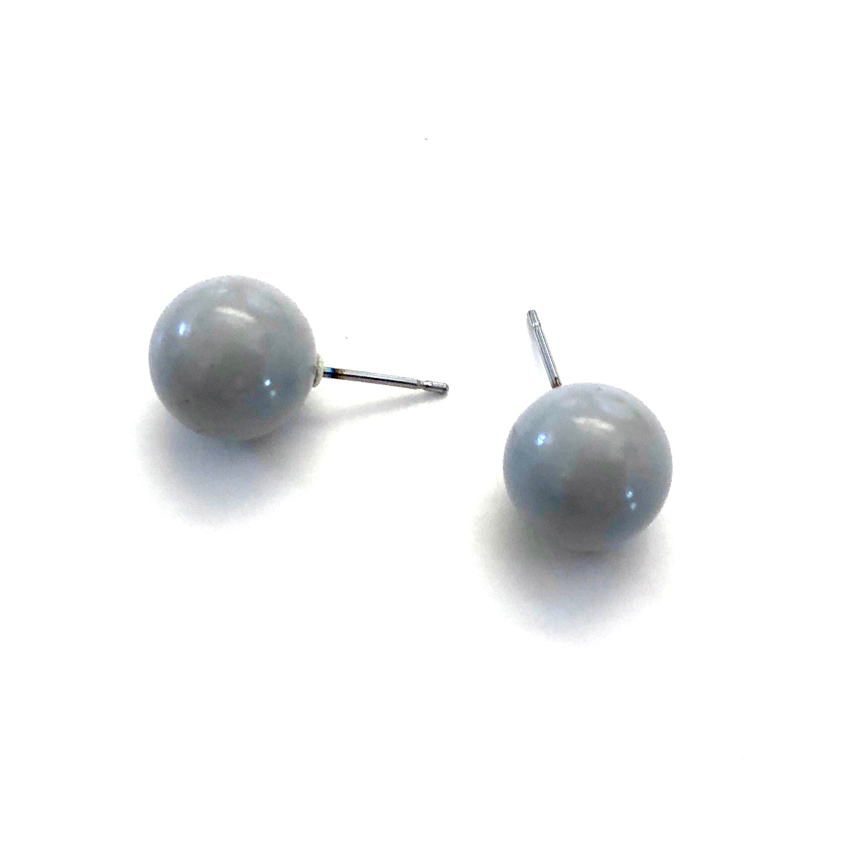 Soft Grey Shiny Ball Stud Earrings