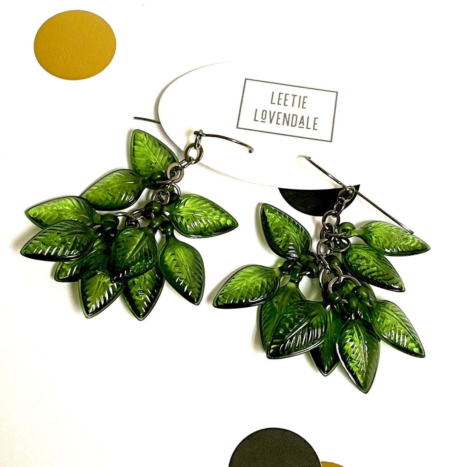 Forest Green Leaf Cluster Drop Earrings