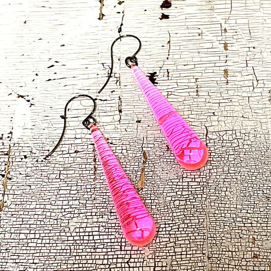 Neon pink teardrop earrings