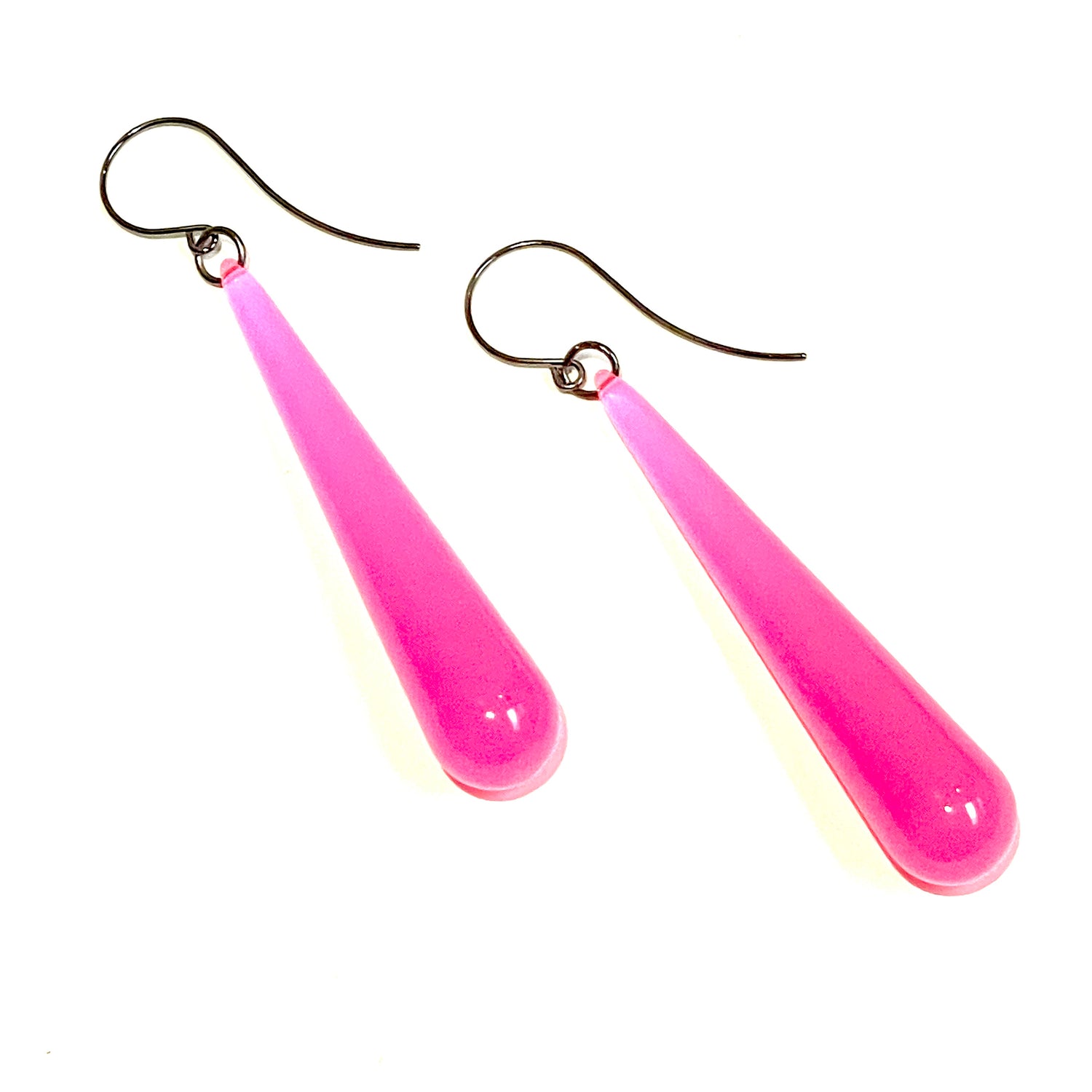 Neon Pink Opal Long Teardrop lucite statement earrings