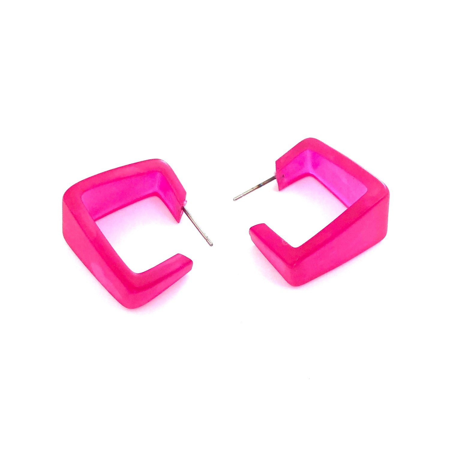 Hot Pink Frosted Wide Cubist Hoop Earrings