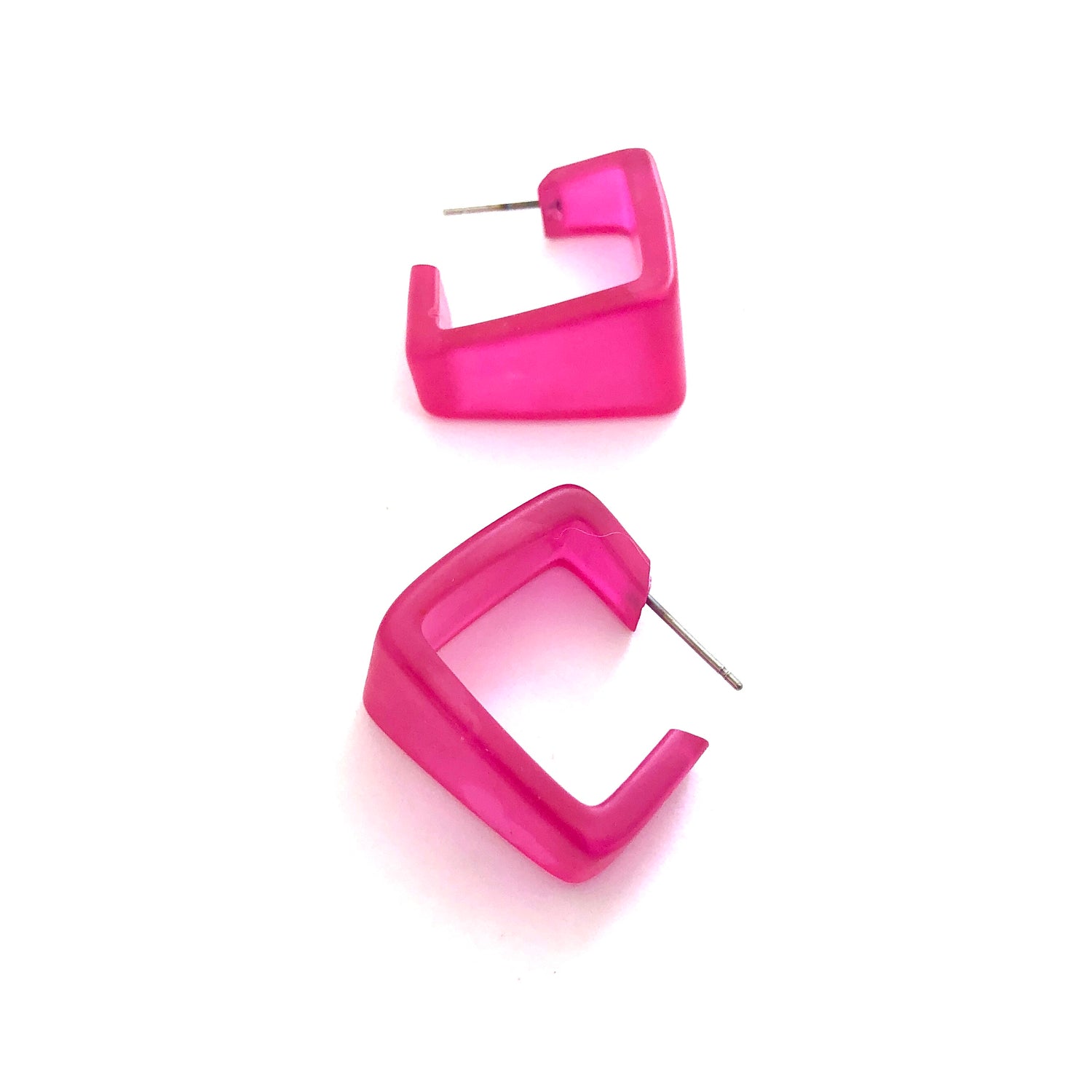 Hot Pink Frosted Wide Cubist Hoop Earrings