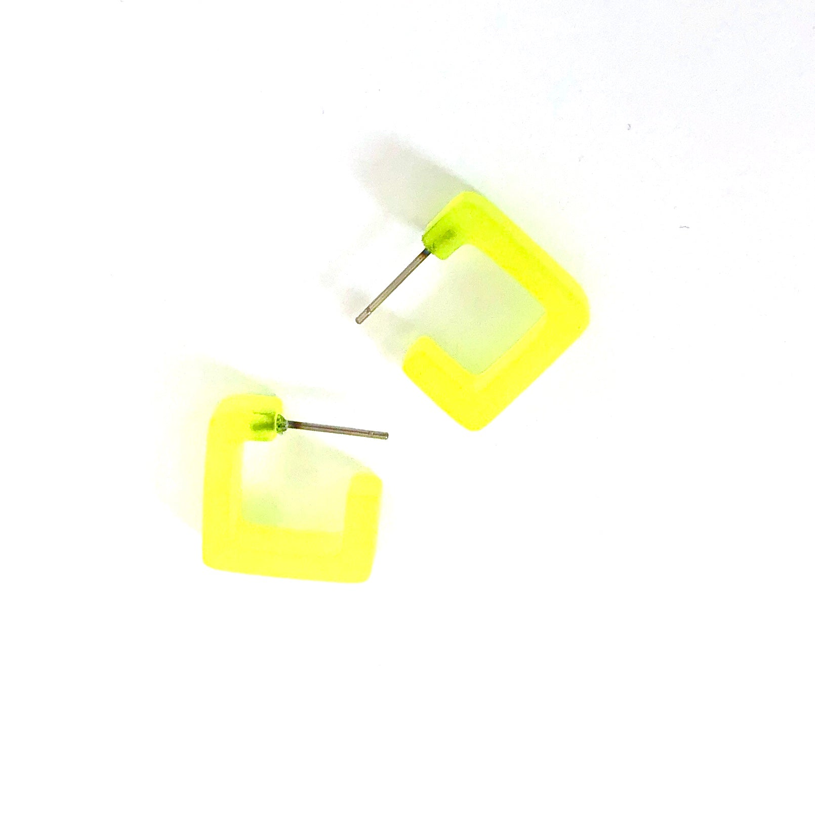 Neon Yellow Frosted Small Square Hoop Earrings